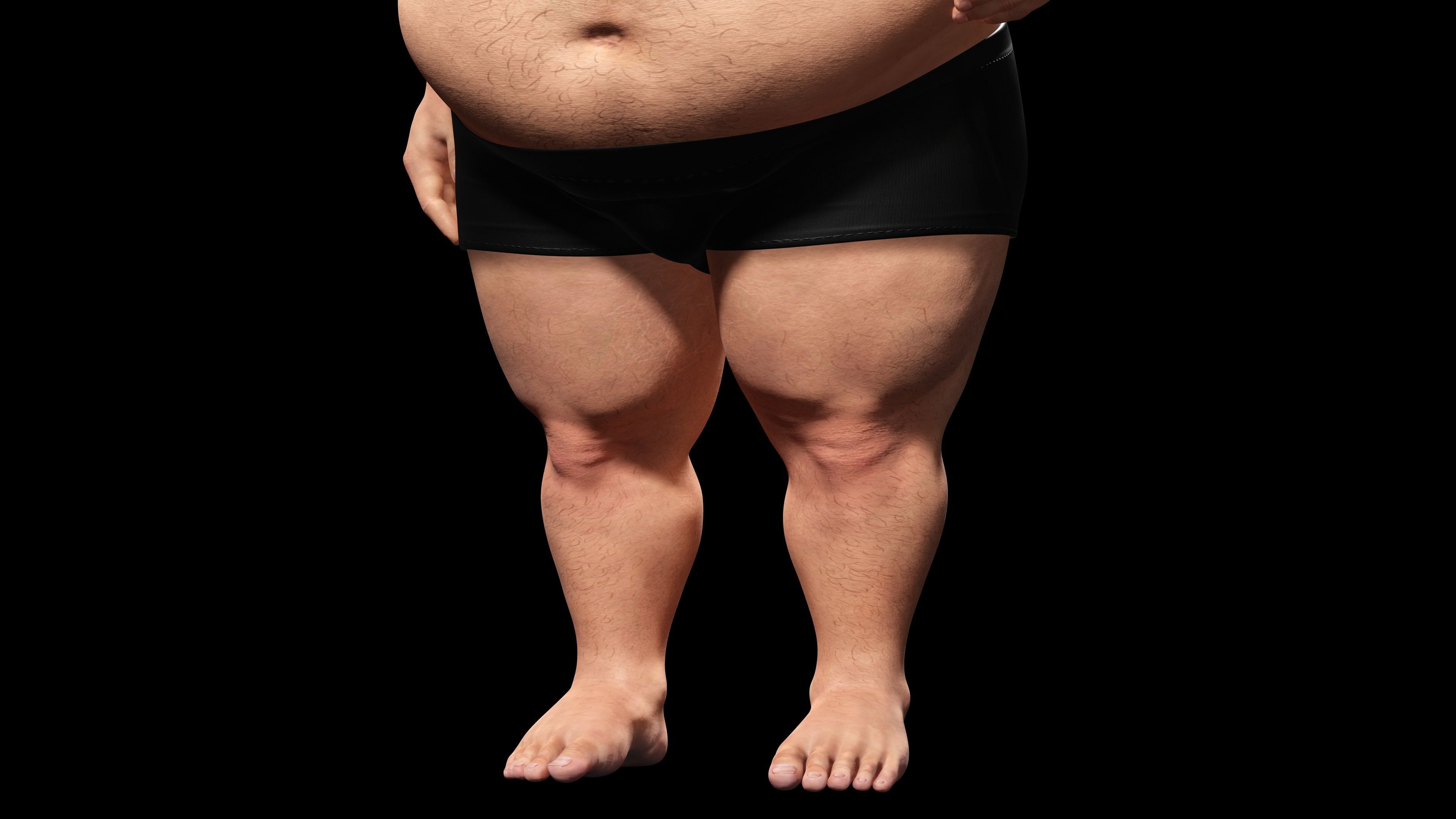 Realistic Fat man Naked character Low-poly 3D model_9