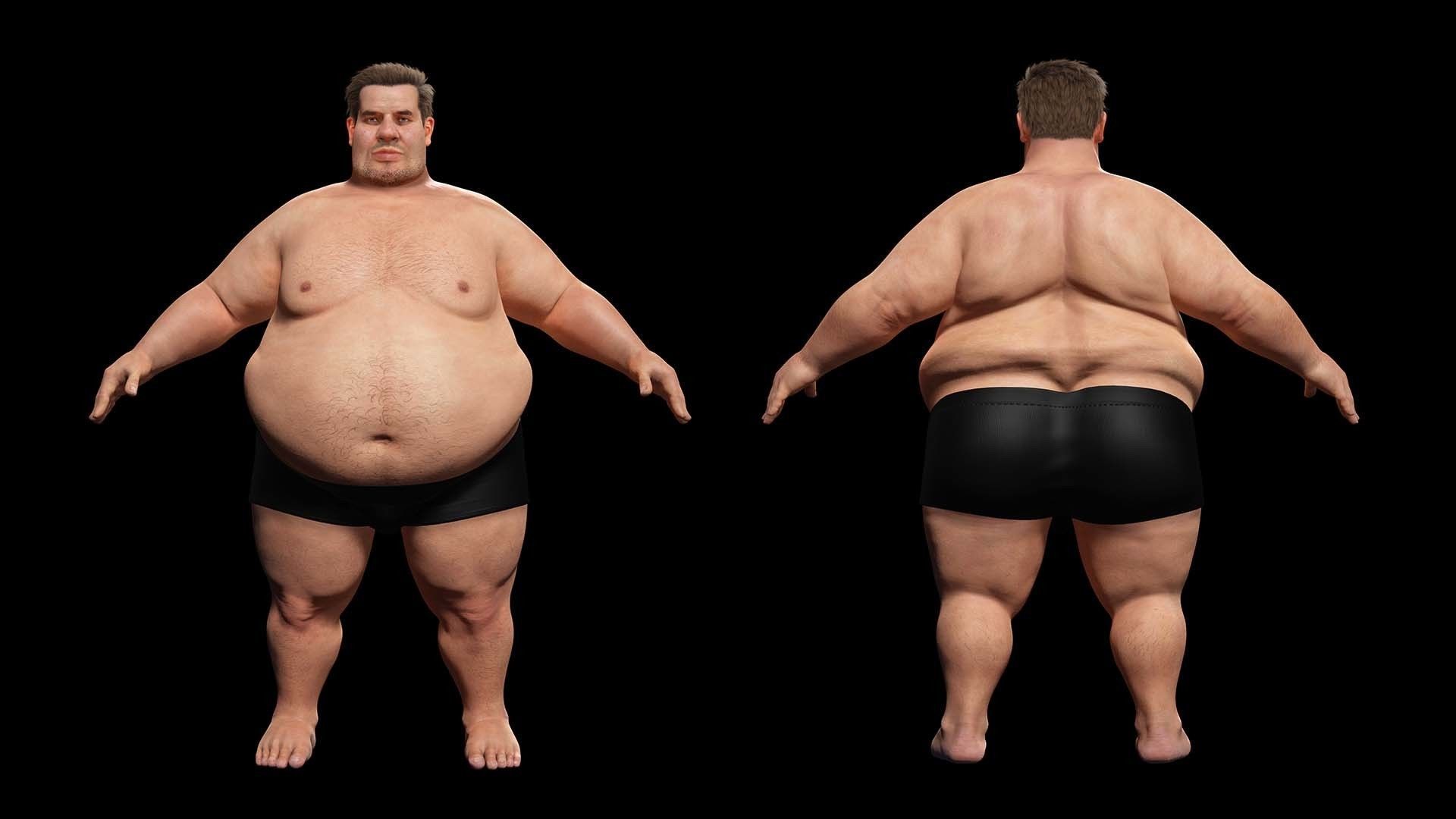 Realistic Fat man Naked character Low-poly 3D model_1