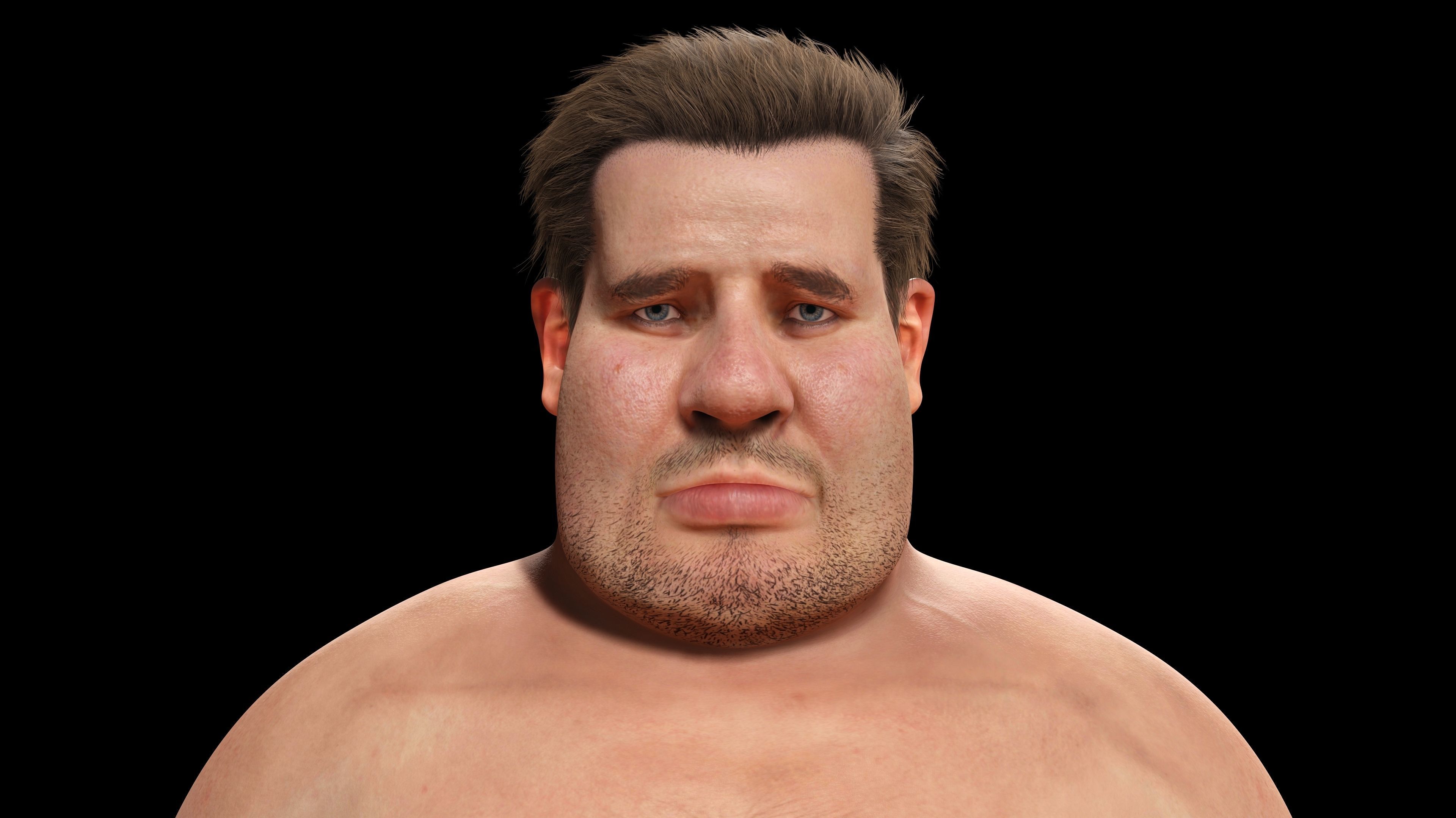 Realistic Fat man Naked character Low-poly 3D model_4