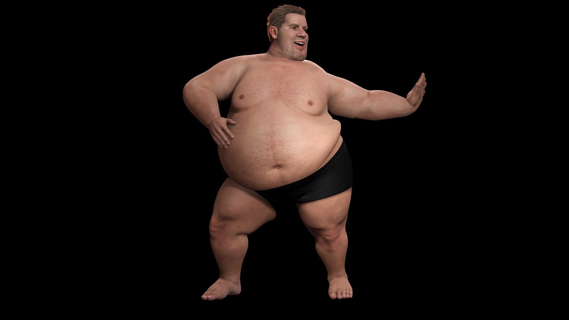 Realistic Fat man Naked character Low-poly 3D model_13