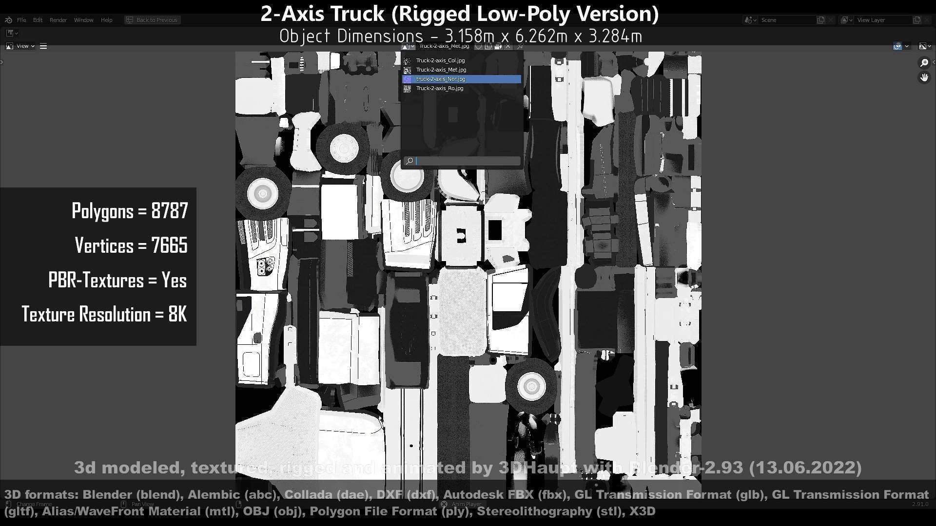 2-Axis Truck Rigged Low-Poly Version Low-poly 3D model_119