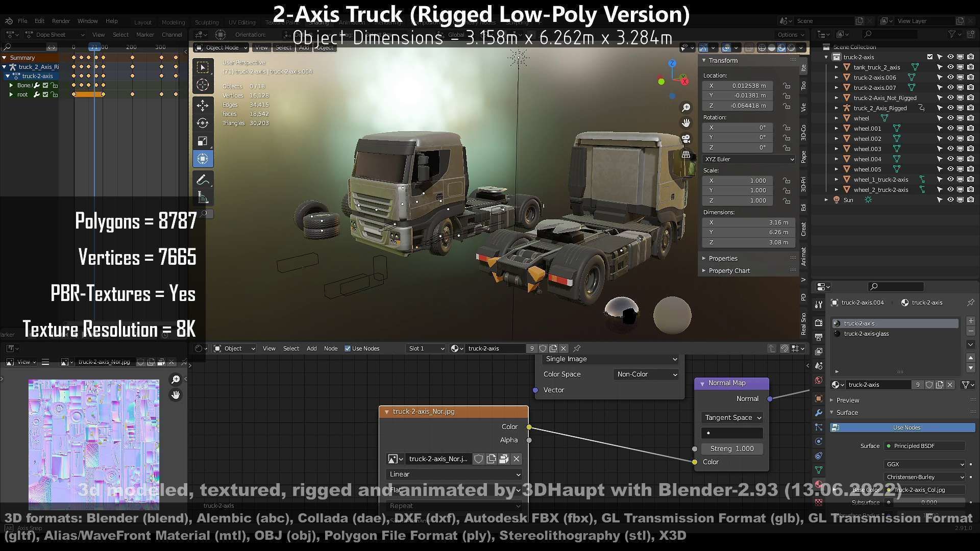 2-Axis Truck Rigged Low-Poly Version Low-poly 3D model_68