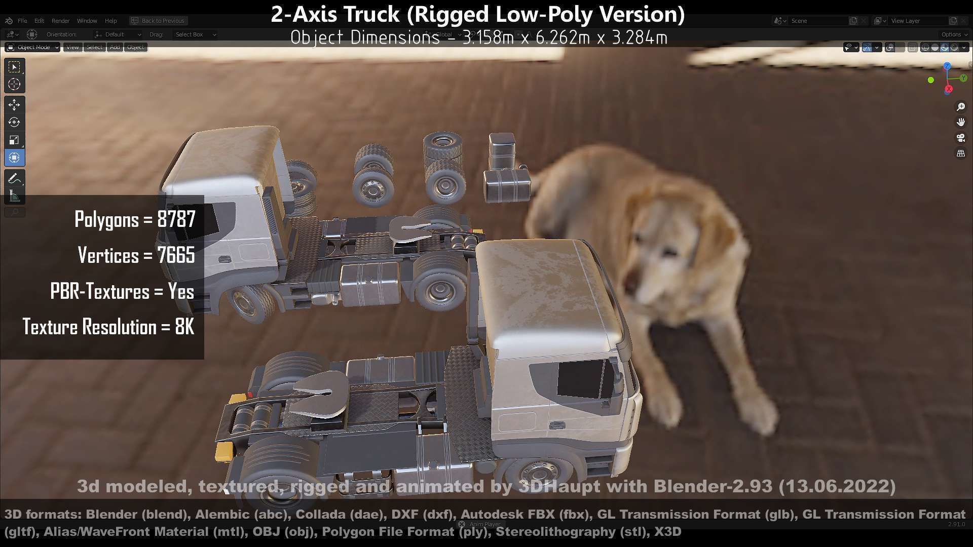 2-Axis Truck Rigged Low-Poly Version Low-poly 3D model_76