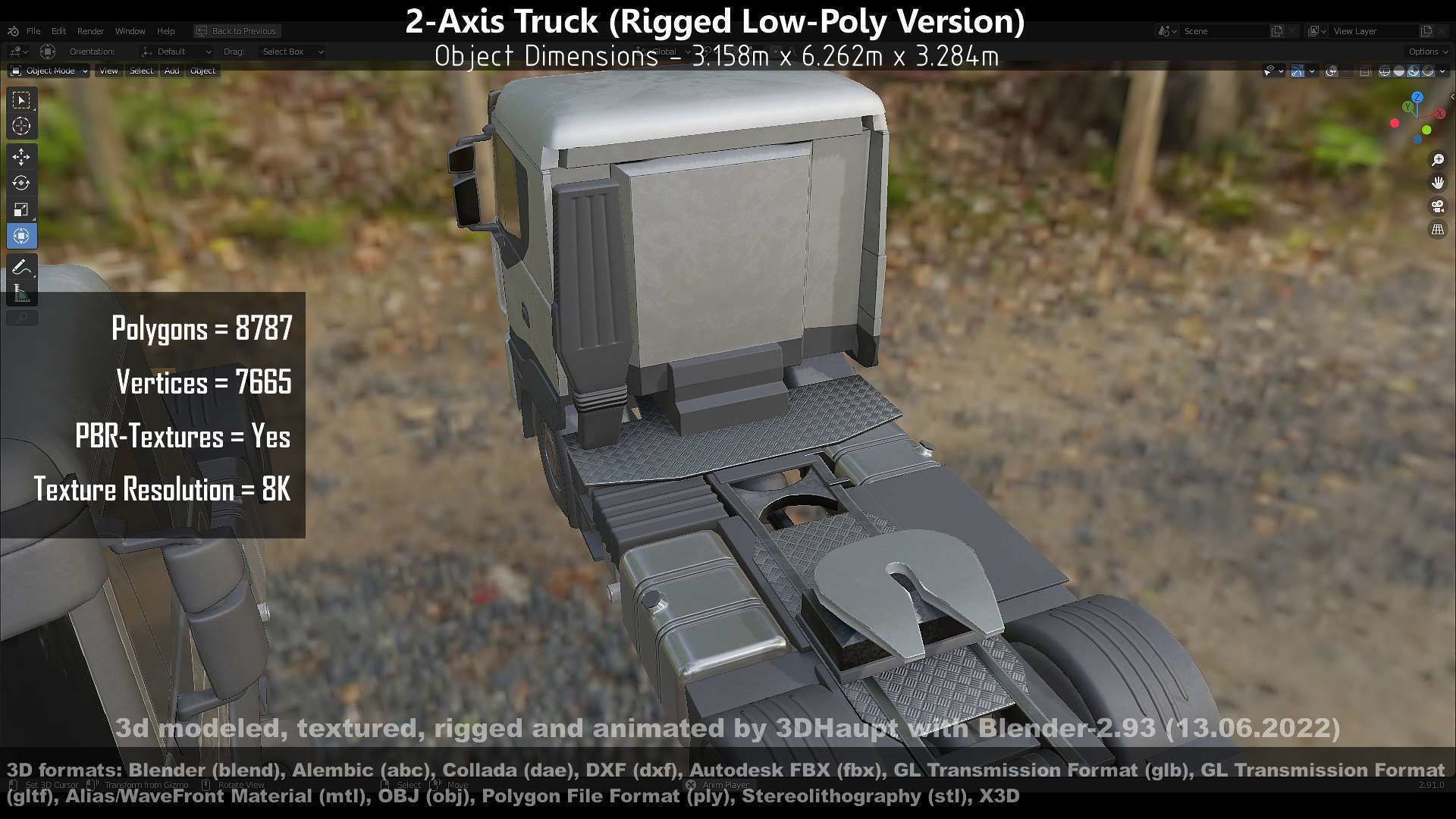 2-Axis Truck Rigged Low-Poly Version Low-poly 3D model_82