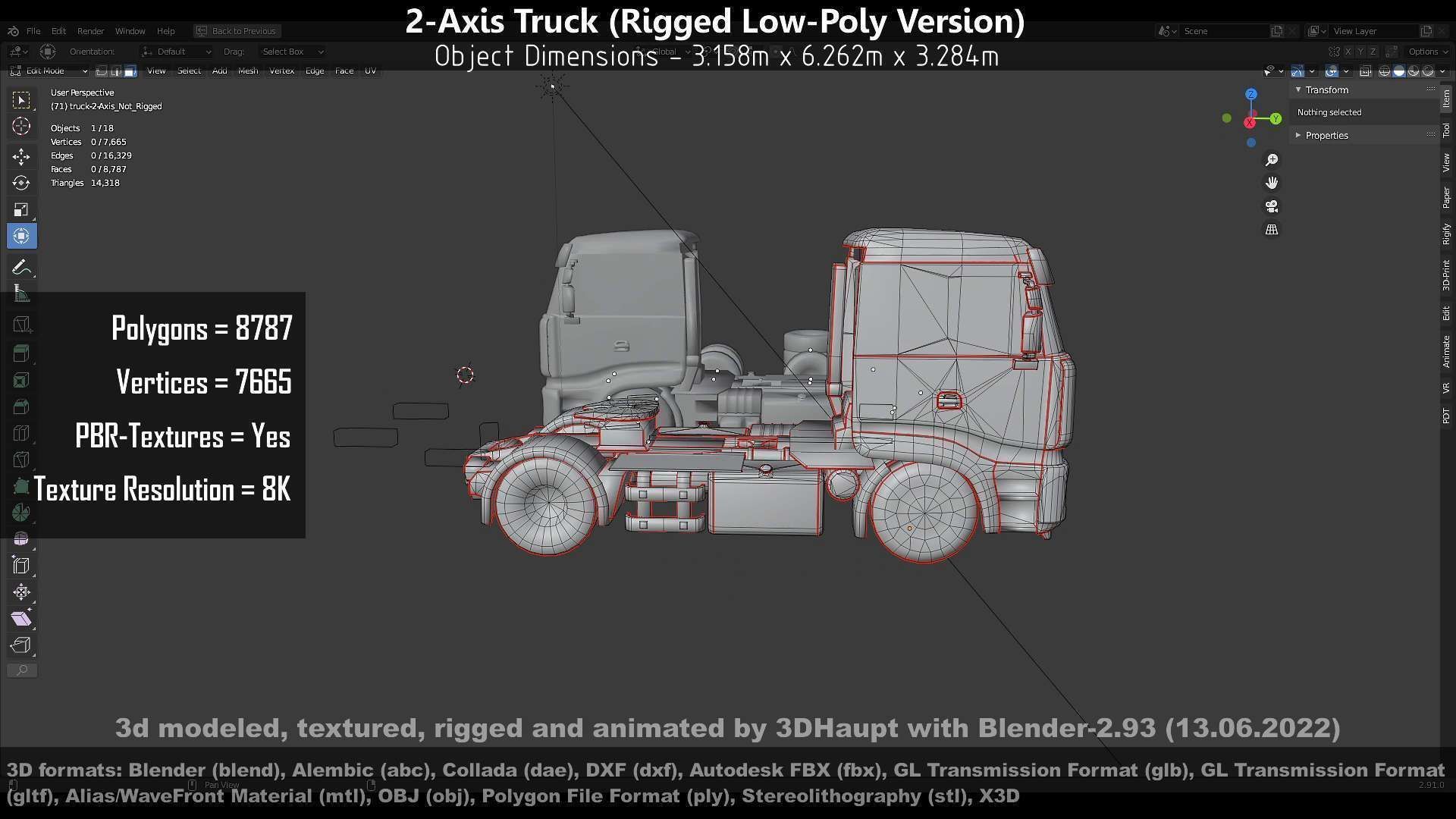2-Axis Truck Rigged Low-Poly Version Low-poly 3D model_99