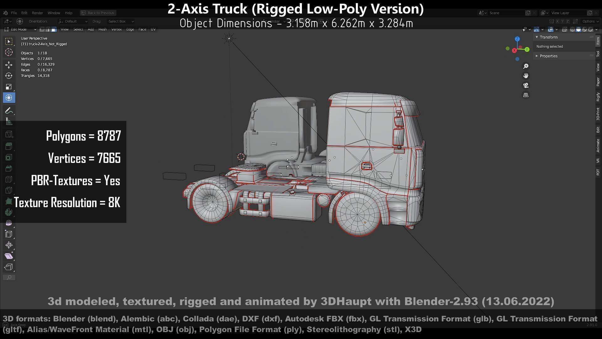 2-Axis Truck Rigged Low-Poly Version Low-poly 3D model_35