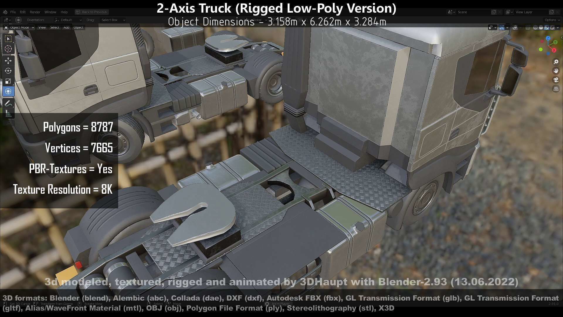2-Axis Truck Rigged Low-Poly Version Low-poly 3D model_111