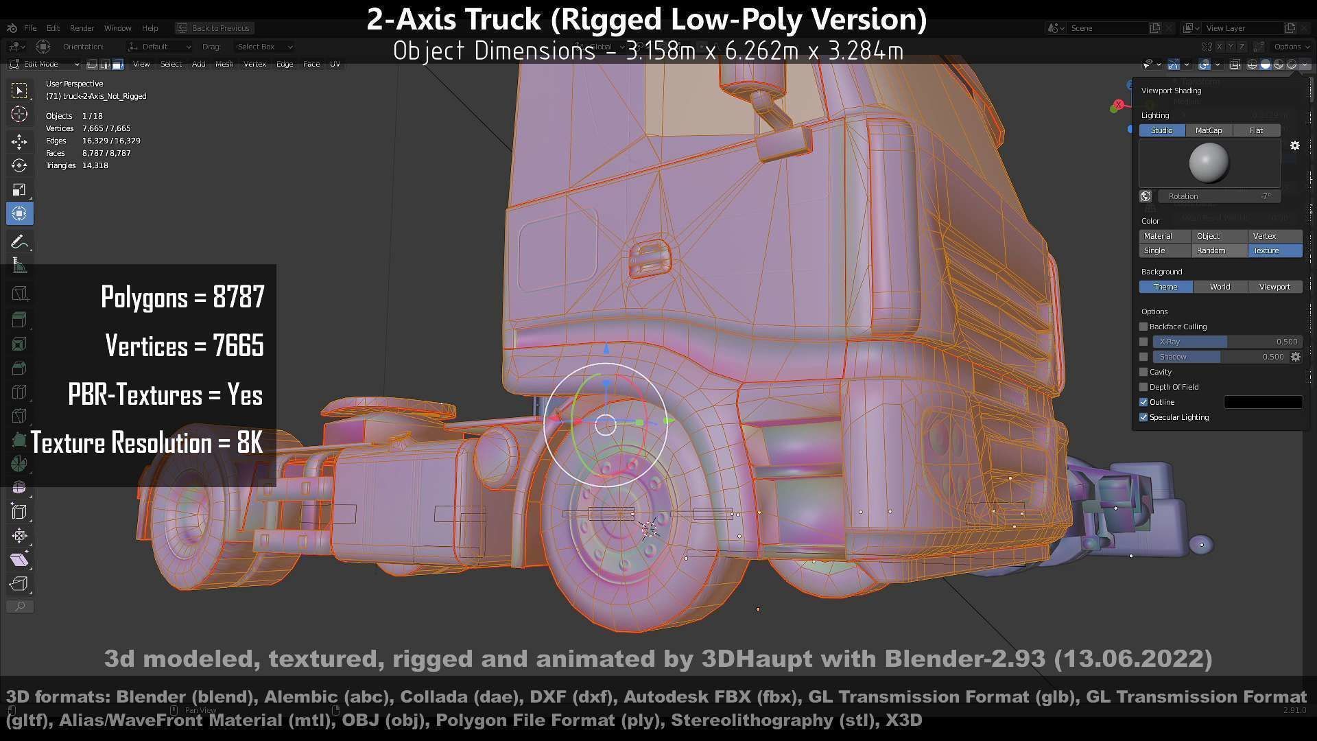 2-Axis Truck Rigged Low-Poly Version Low-poly 3D model_131