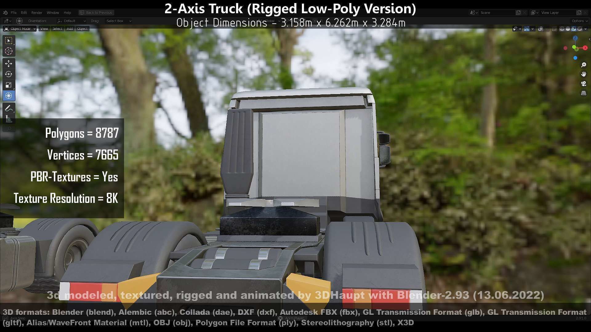 2-Axis Truck Rigged Low-Poly Version Low-poly 3D model_33