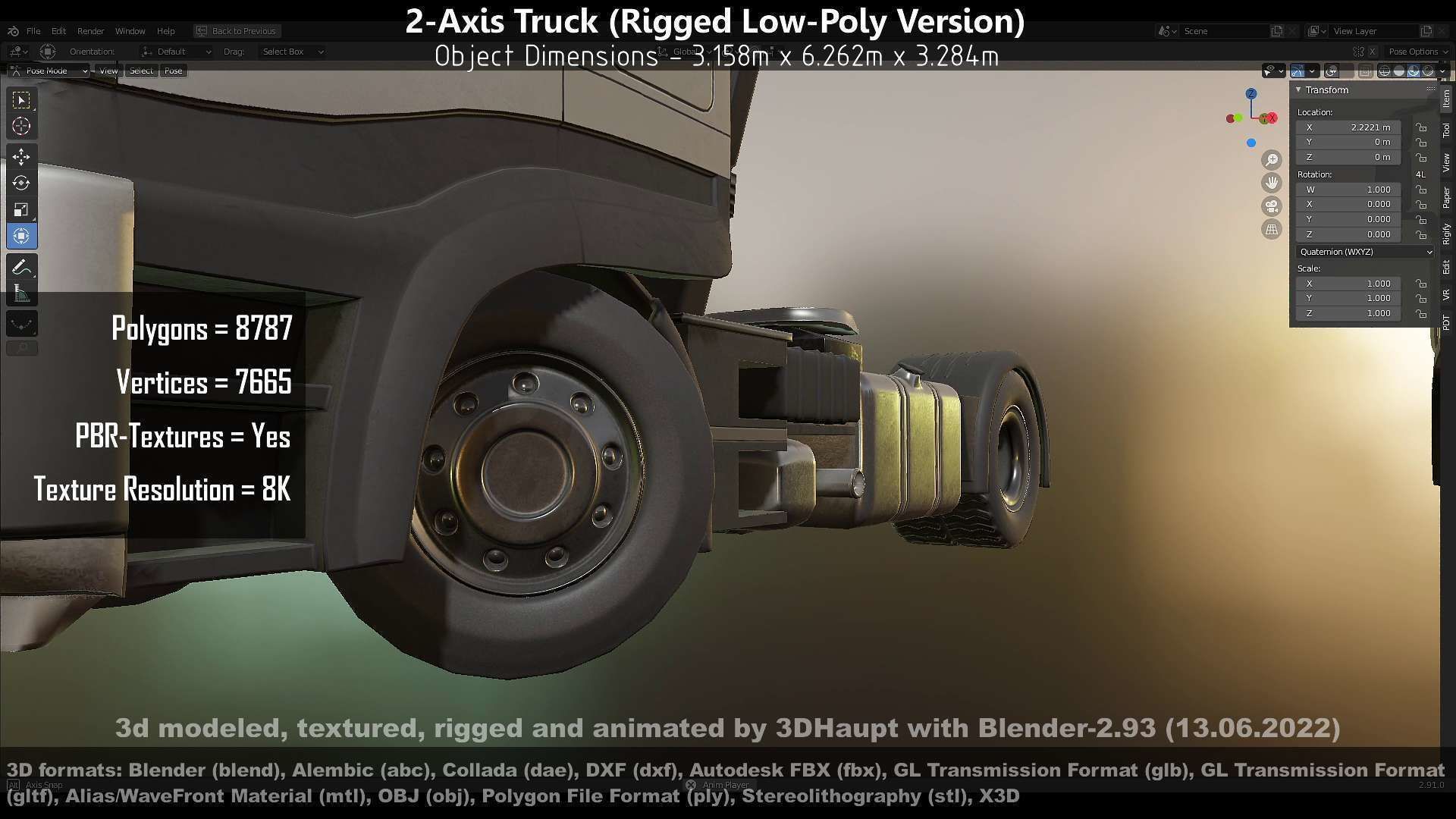 2-Axis Truck Rigged Low-Poly Version Low-poly 3D model_101