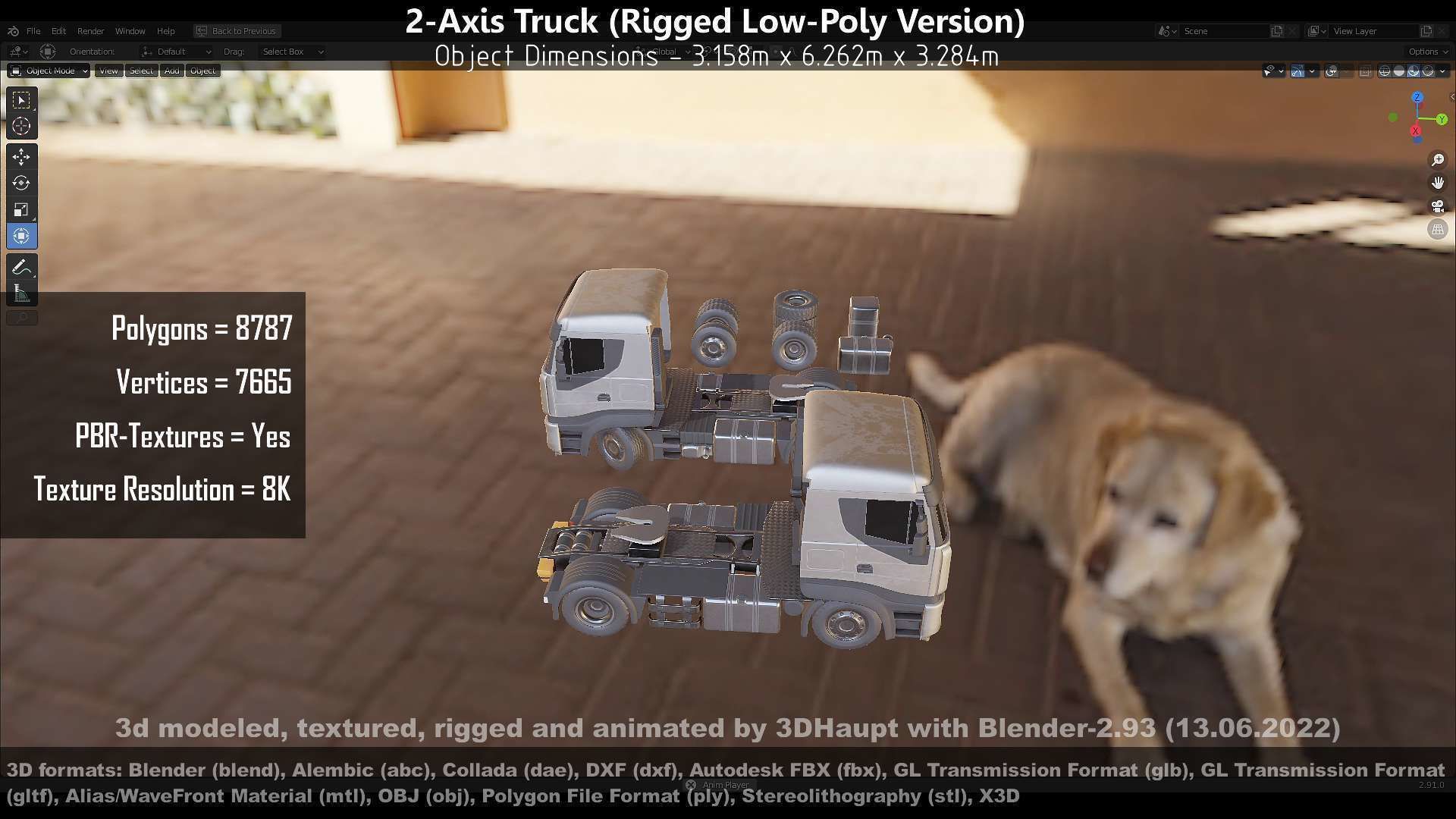2-Axis Truck Rigged Low-Poly Version Low-poly 3D model_30