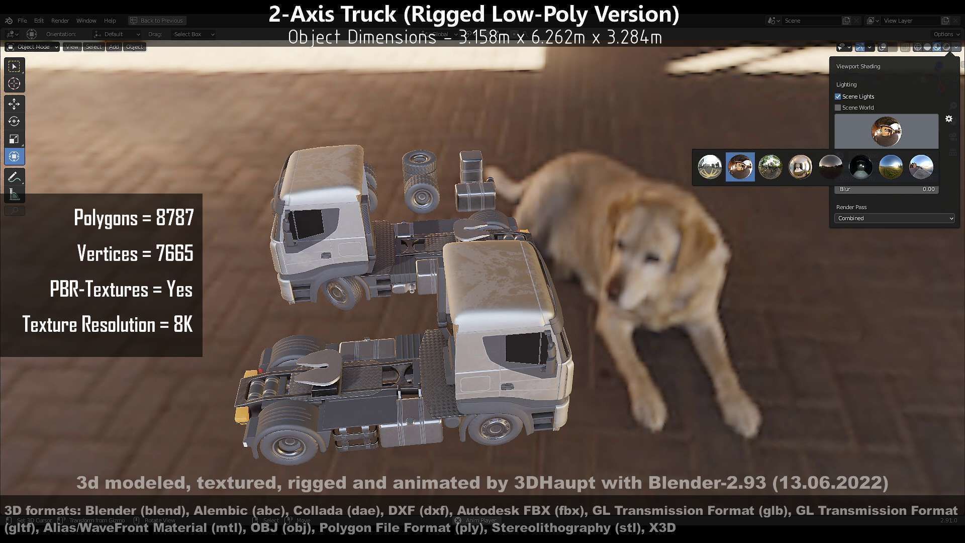 2-Axis Truck Rigged Low-Poly Version Low-poly 3D model_79
