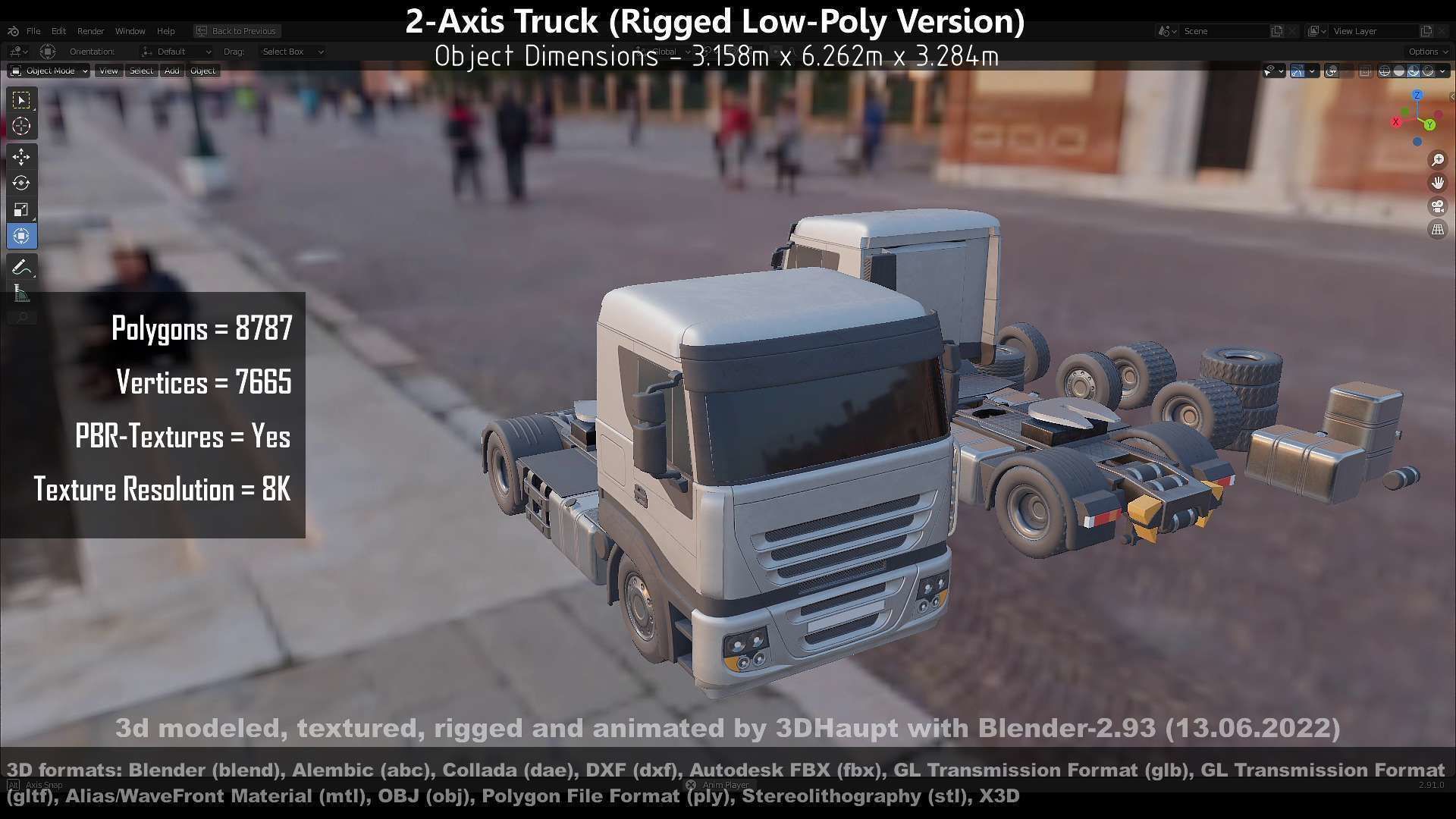 2-Axis Truck Rigged Low-Poly Version Low-poly 3D model_88