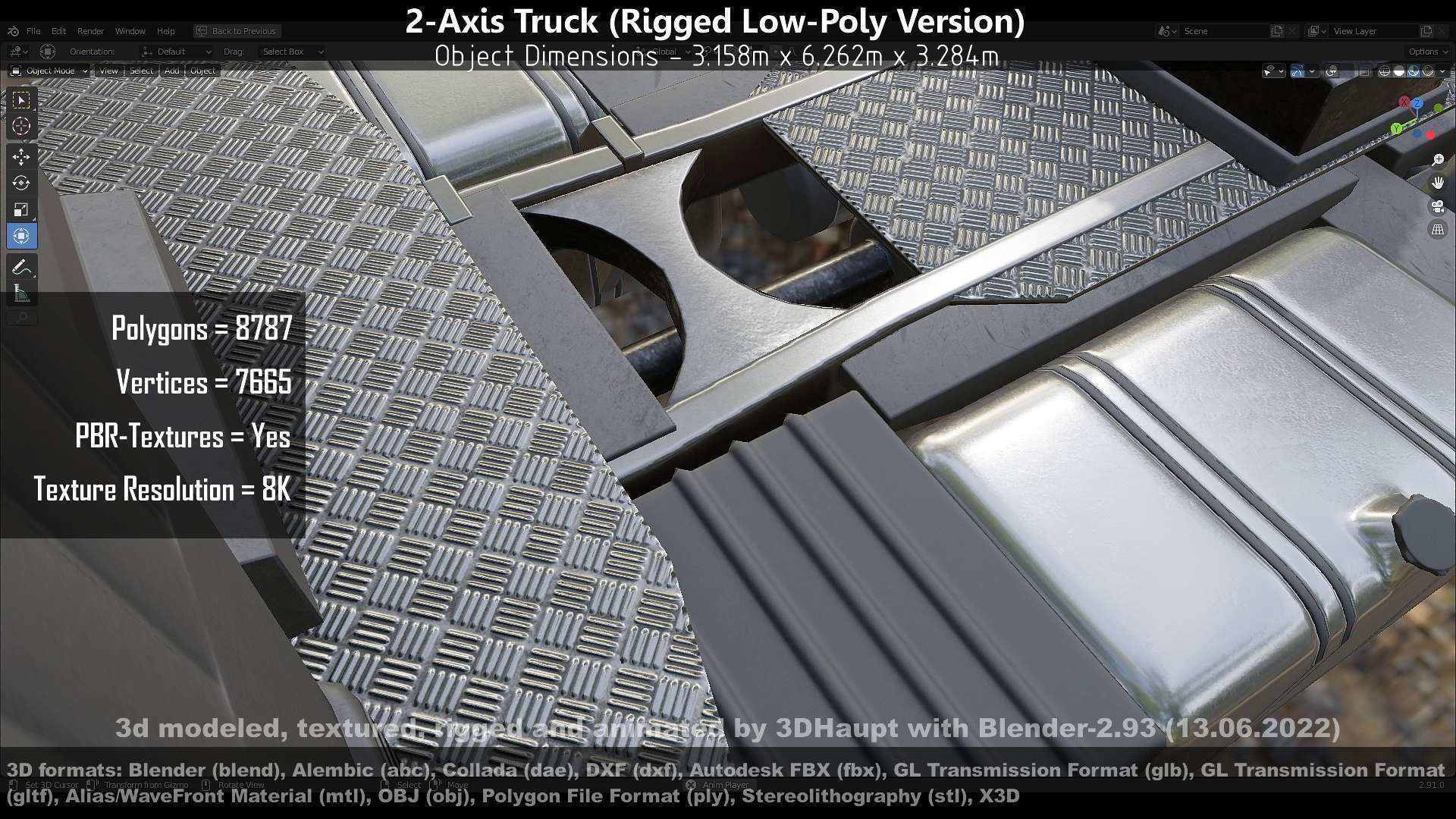2-Axis Truck Rigged Low-Poly Version Low-poly 3D model_150
