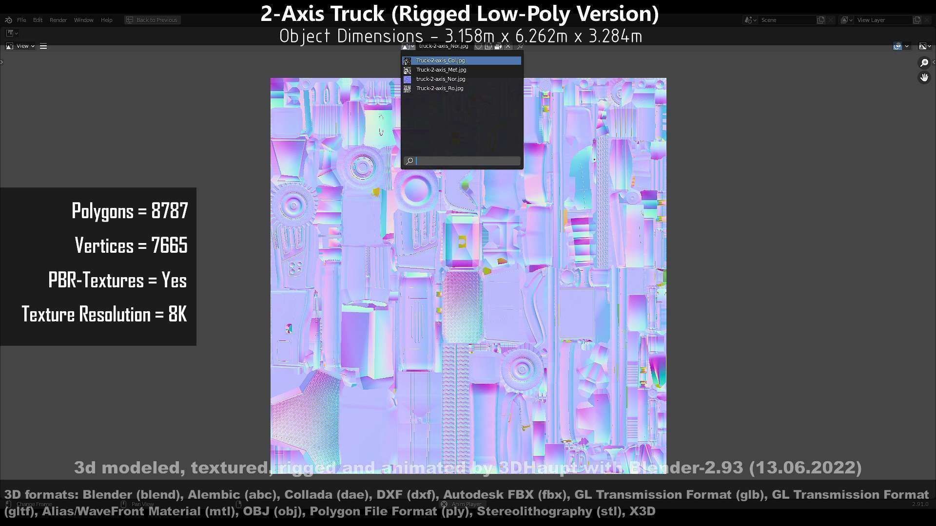 2-Axis Truck Rigged Low-Poly Version Low-poly 3D model_97