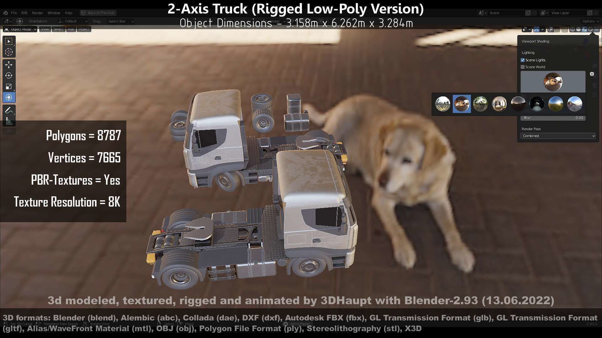 2-Axis Truck Rigged Low-Poly Version Low-poly 3D model_95