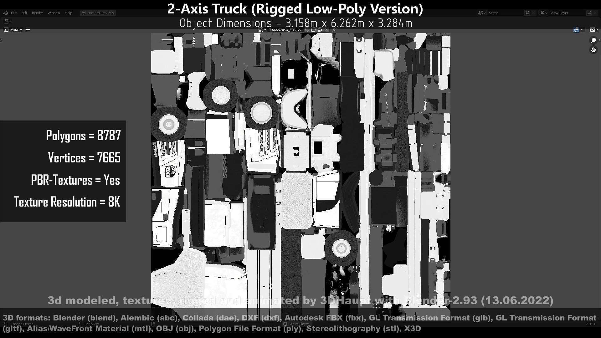 2-Axis Truck Rigged Low-Poly Version Low-poly 3D model_67