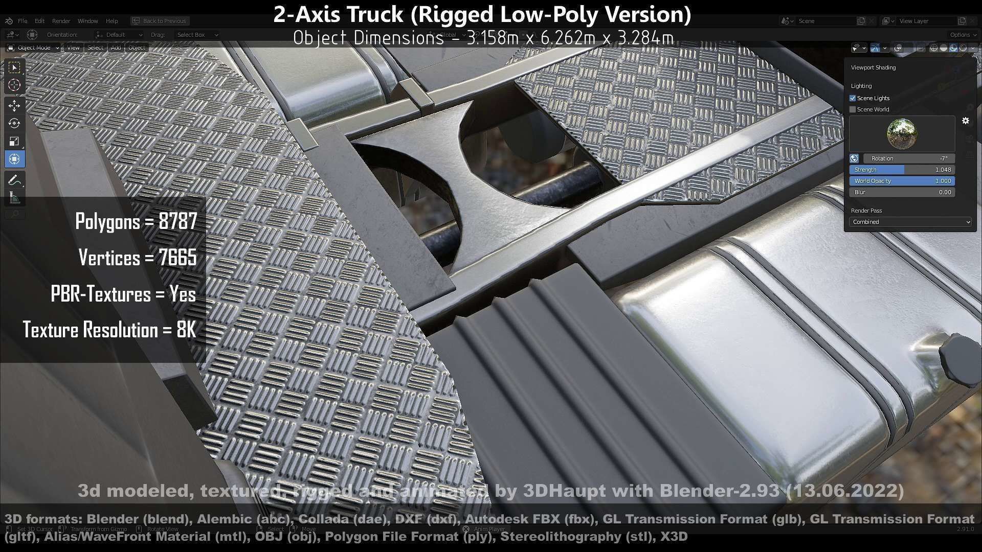 2-Axis Truck Rigged Low-Poly Version Low-poly 3D model_146