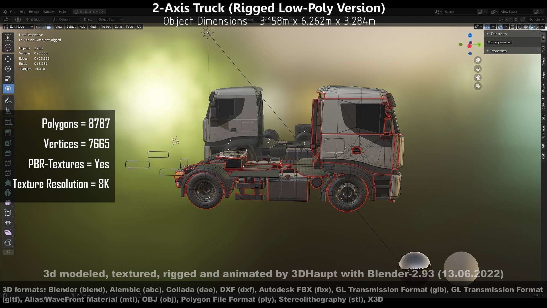 2-Axis Truck Rigged Low-Poly Version Low-poly 3D model_42