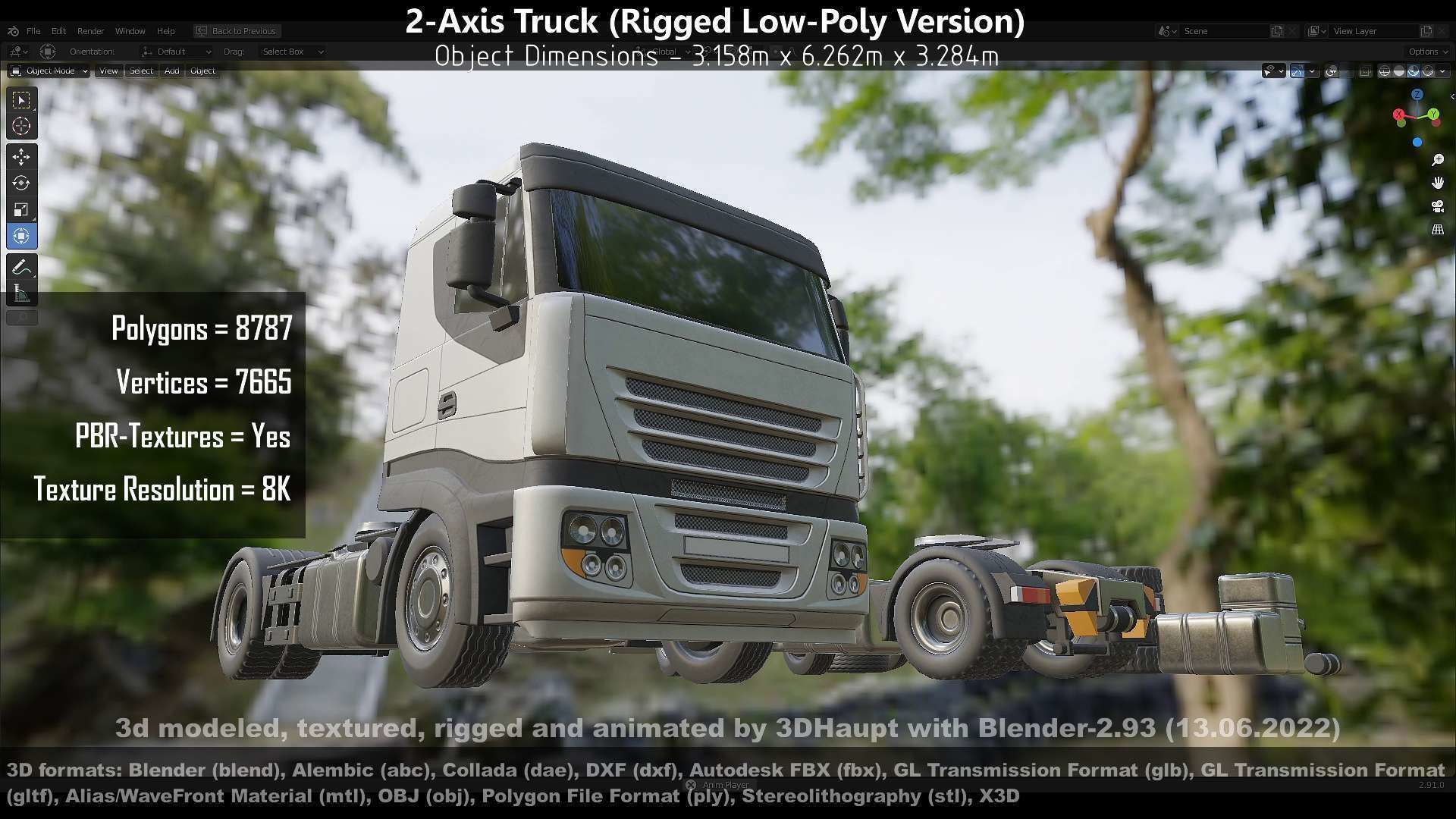 2-Axis Truck Rigged Low-Poly Version Low-poly 3D model_59