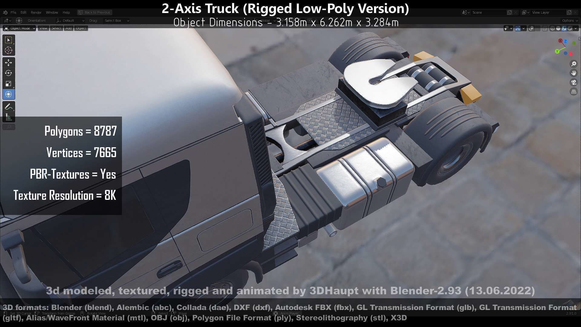 2-Axis Truck Rigged Low-Poly Version Low-poly 3D model_32