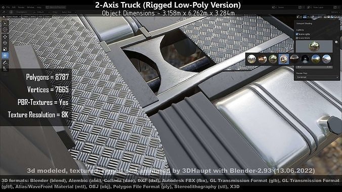 2-Axis Truck Rigged Low-Poly Version Low-poly 3D model 6