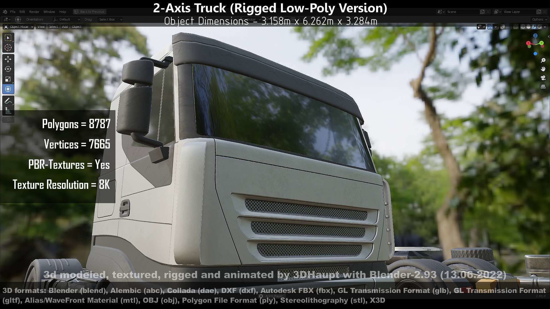 2-Axis Truck Rigged Low-Poly Version Low-poly 3D model_91