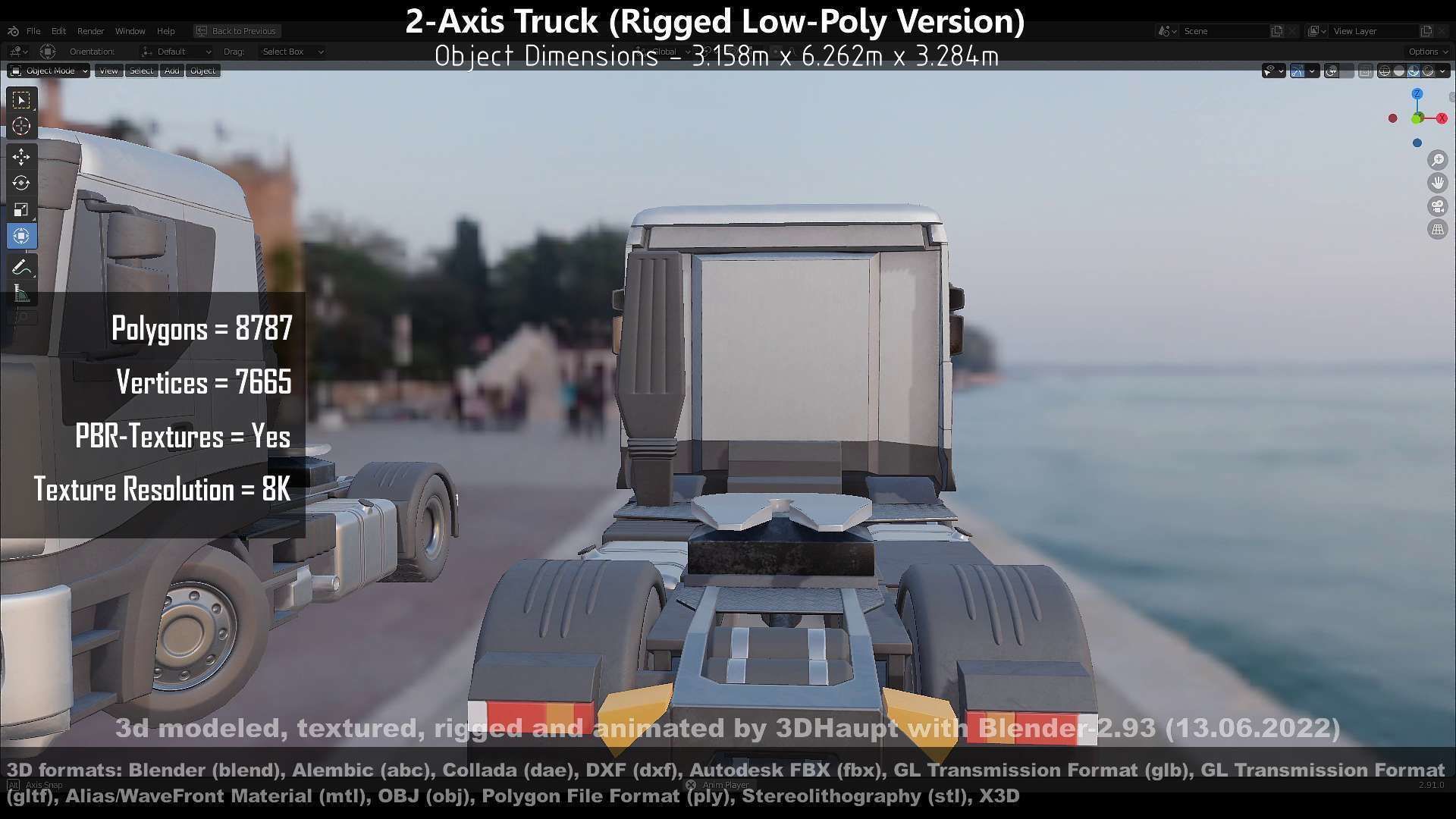 2-Axis Truck Rigged Low-Poly Version Low-poly 3D model_27