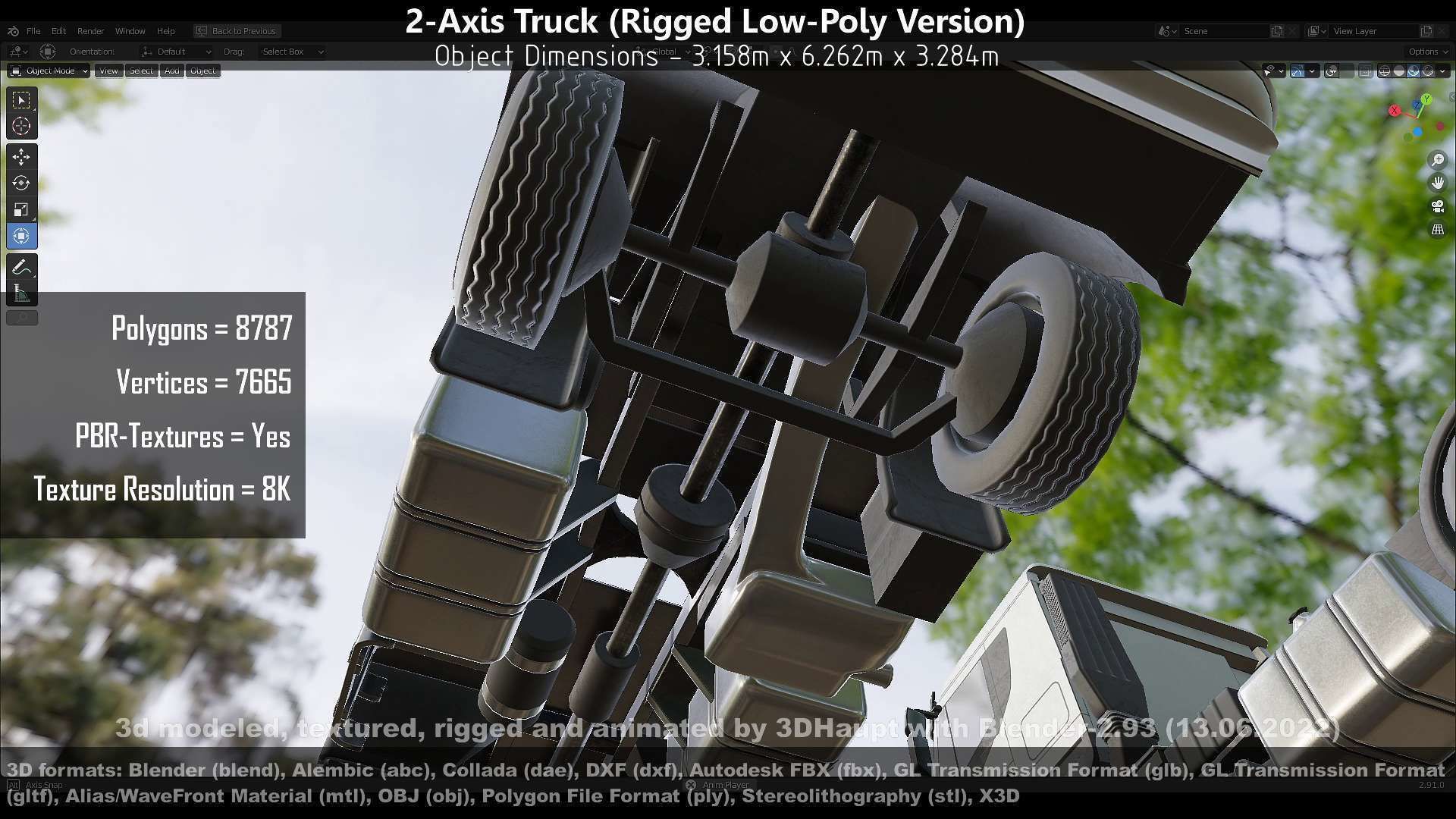 2-Axis Truck Rigged Low-Poly Version Low-poly 3D model_62