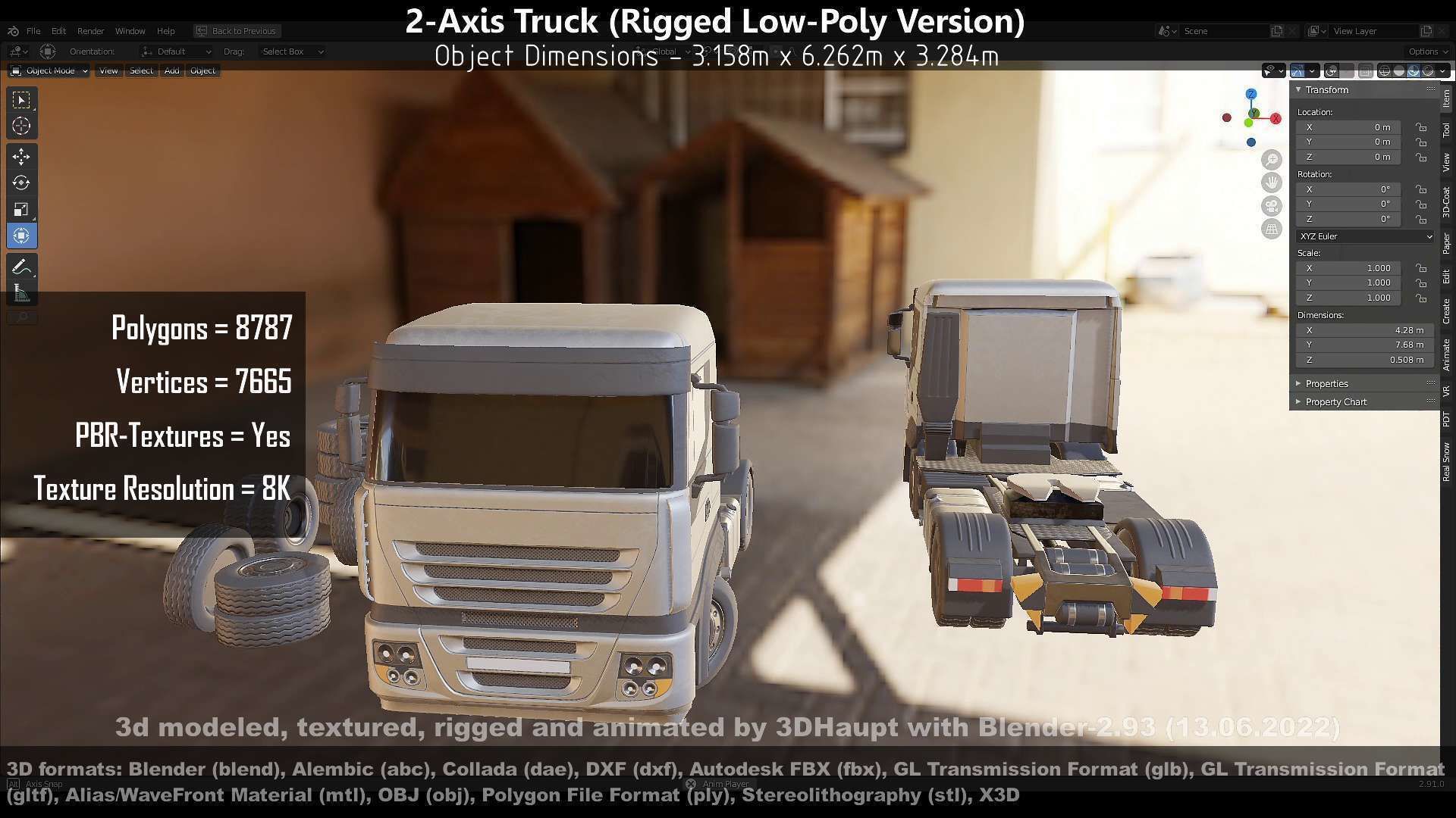 2-Axis Truck Rigged Low-Poly Version Low-poly 3D model_40