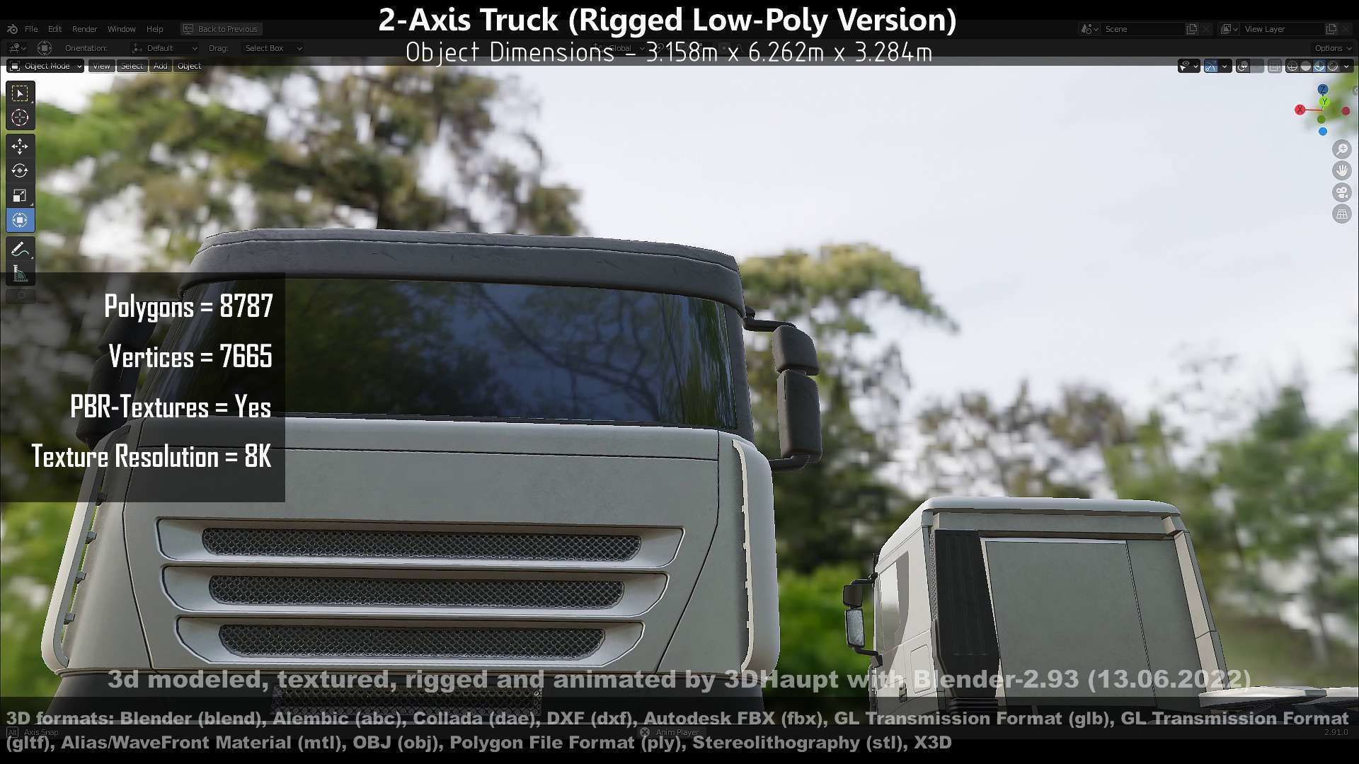 2-Axis Truck Rigged Low-Poly Version Low-poly 3D model_114