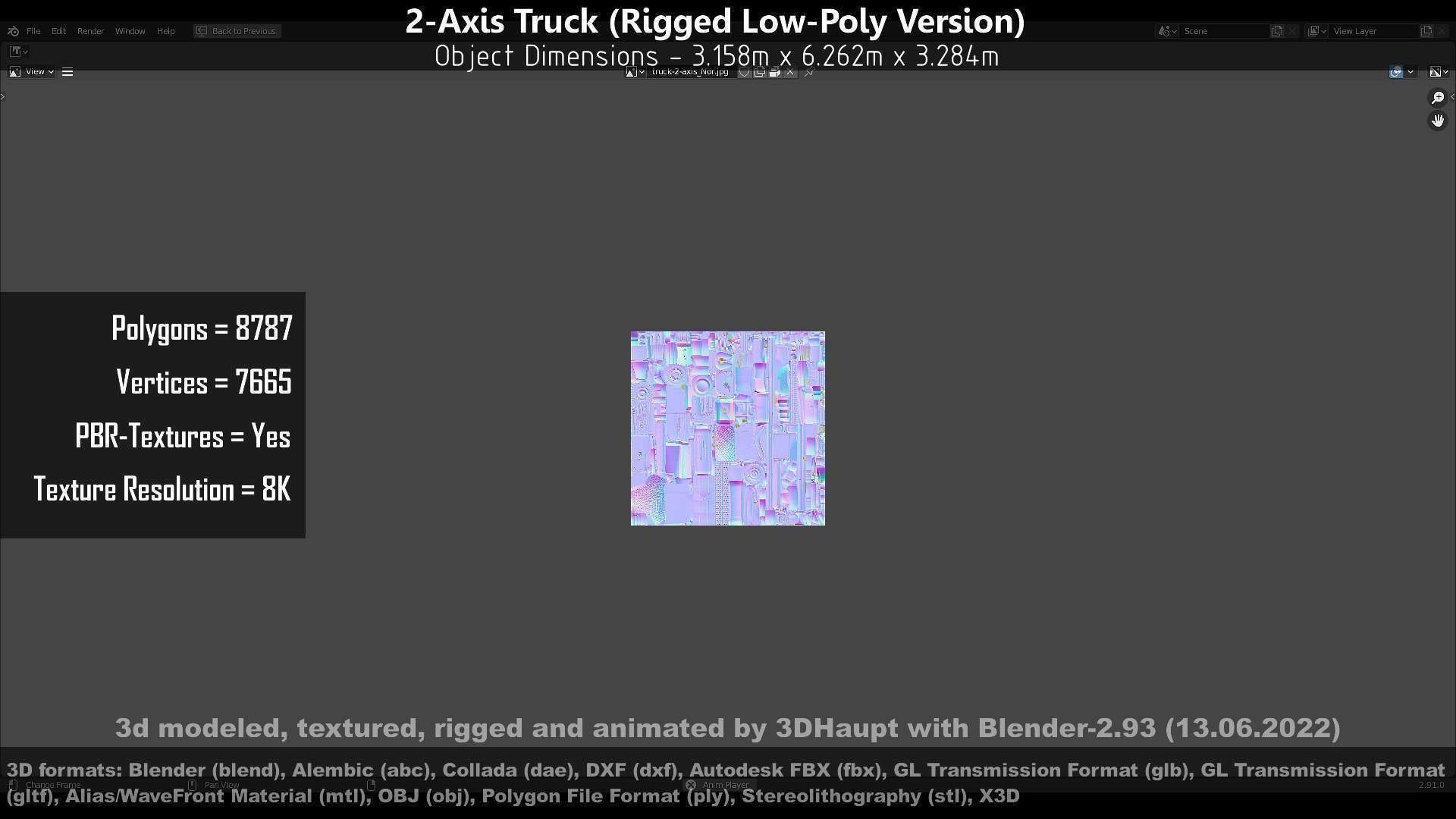 2-Axis Truck Rigged Low-Poly Version Low-poly 3D model_73