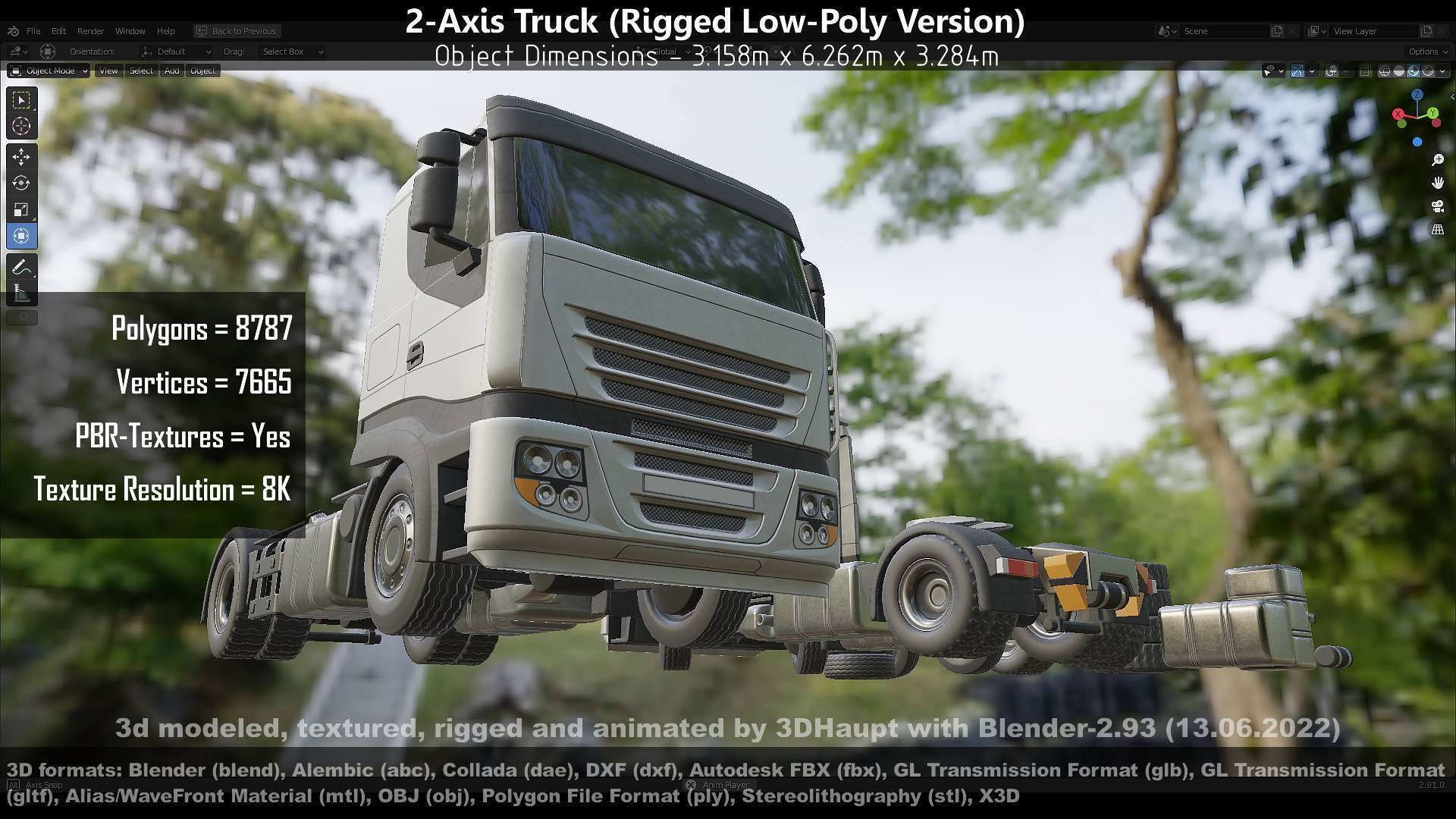 2-Axis Truck Rigged Low-Poly Version Low-poly 3D model_105