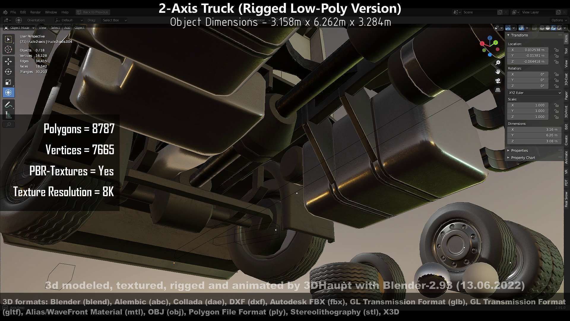 2-Axis Truck Rigged Low-Poly Version Low-poly 3D model_125