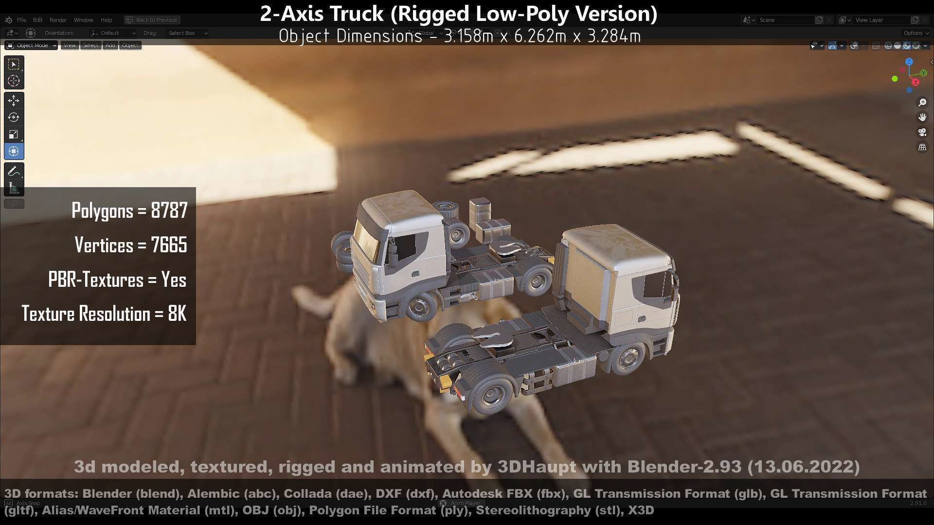 2-Axis Truck Rigged Low-Poly Version Low-poly 3D model_74