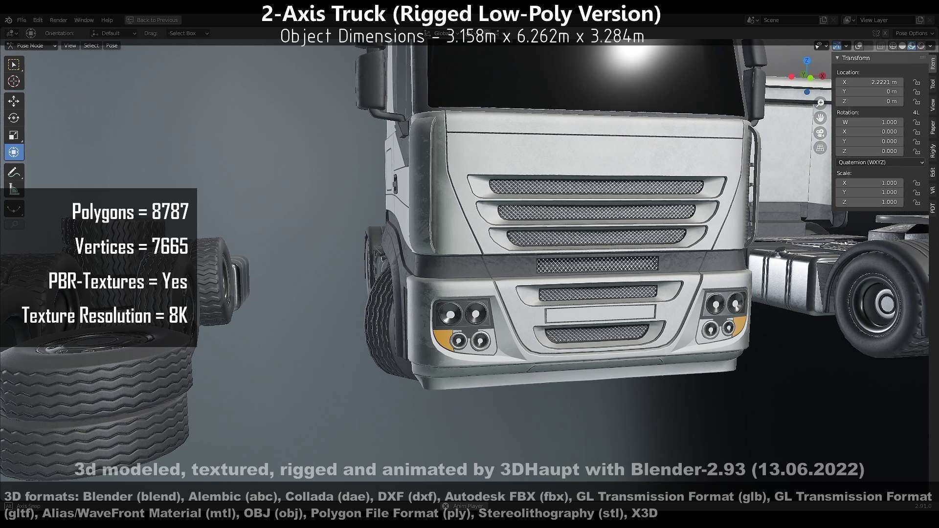 2-Axis Truck Rigged Low-Poly Version Low-poly 3D model_58