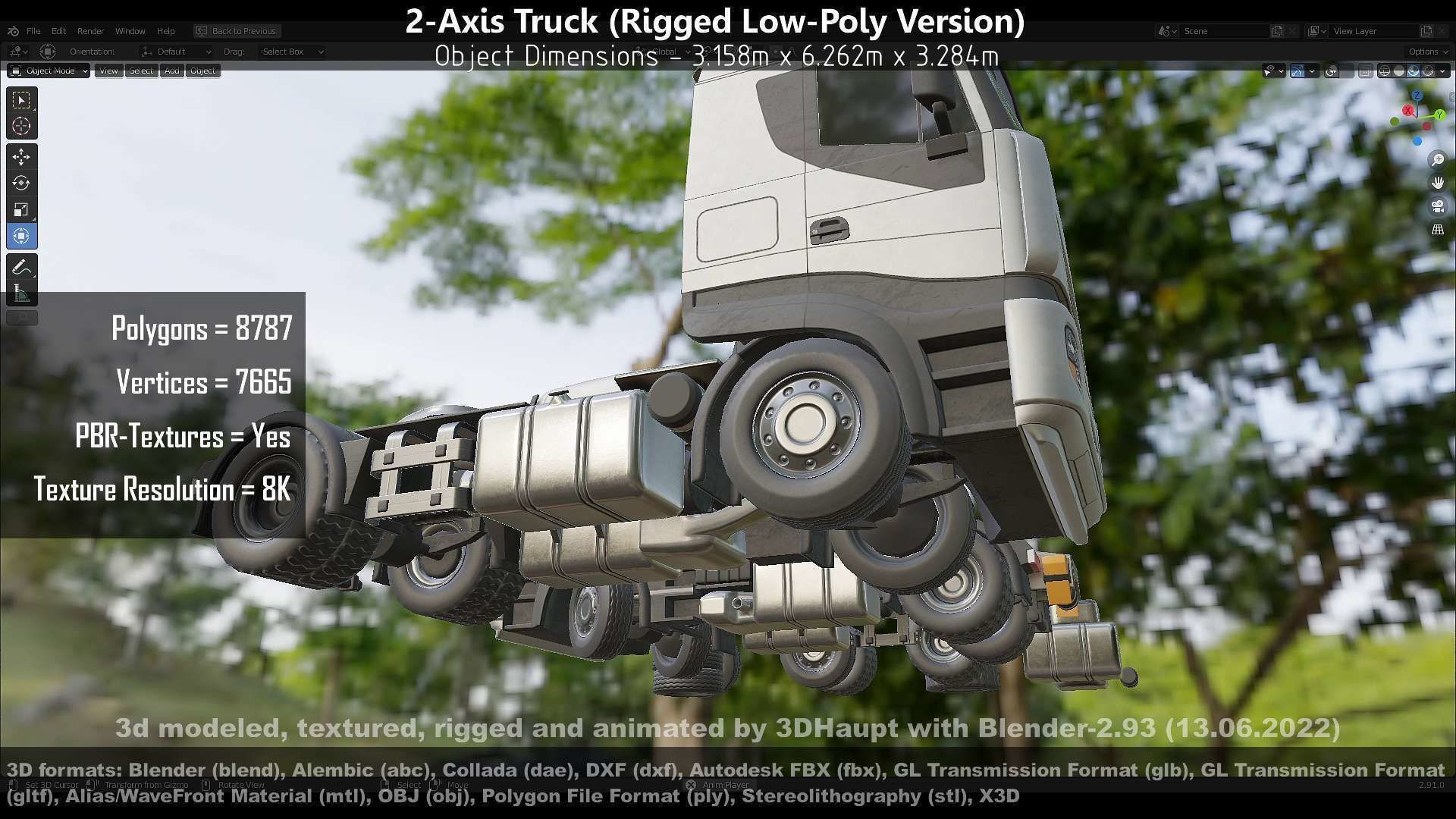 2-Axis Truck Rigged Low-Poly Version Low-poly 3D model_55