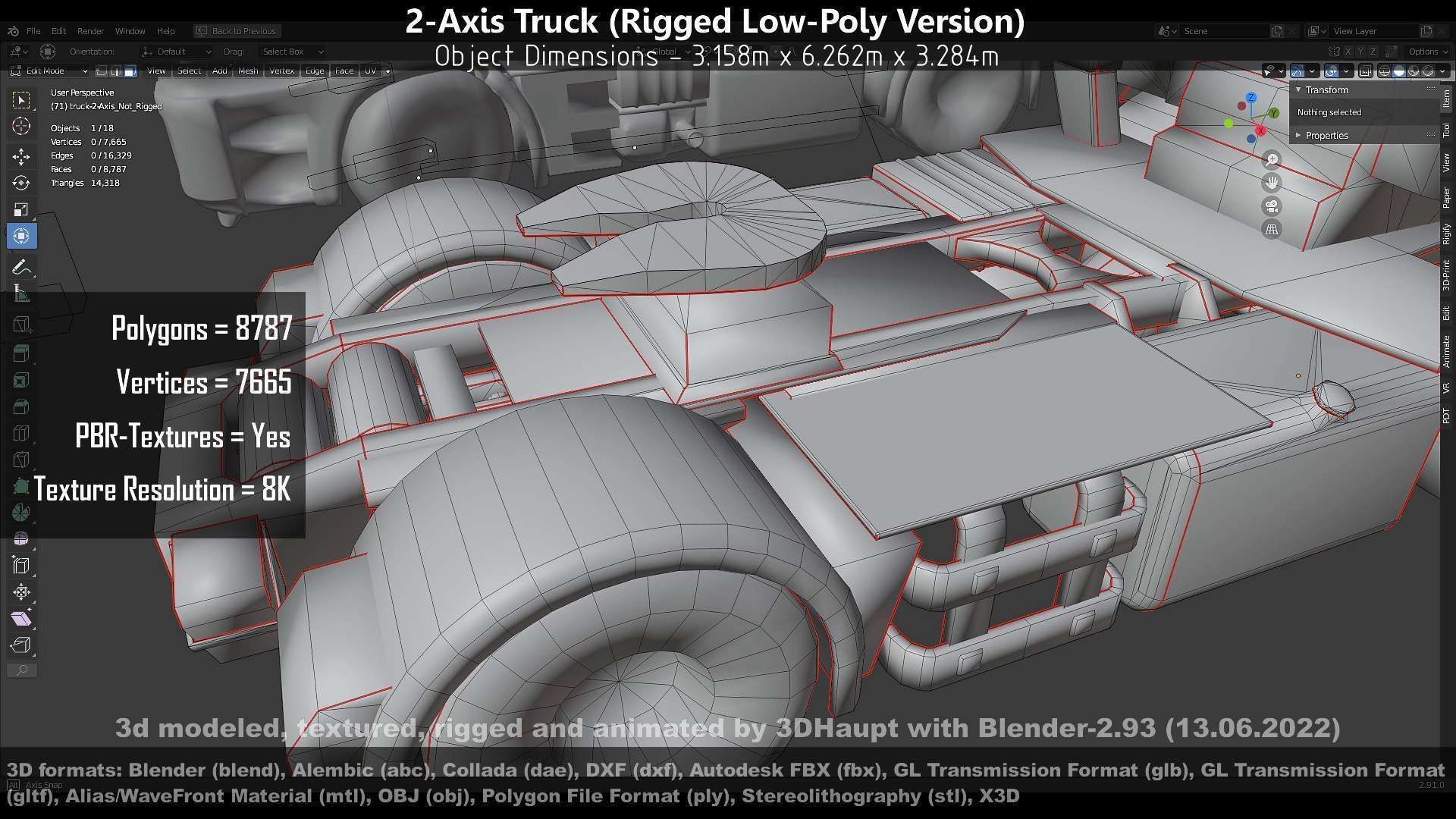 2-Axis Truck Rigged Low-Poly Version Low-poly 3D model_66