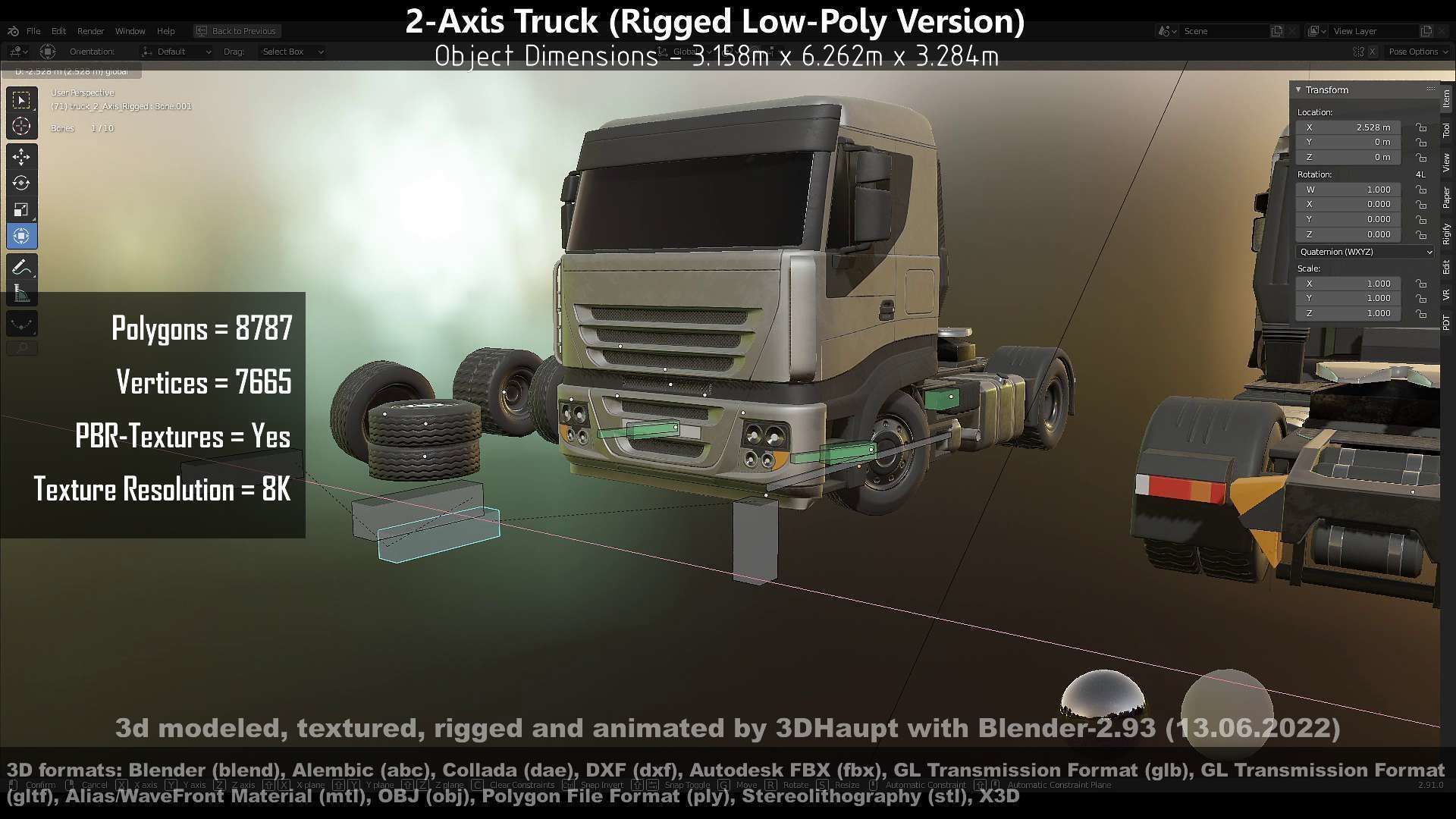 2-Axis Truck Rigged Low-Poly Version Low-poly 3D model_21