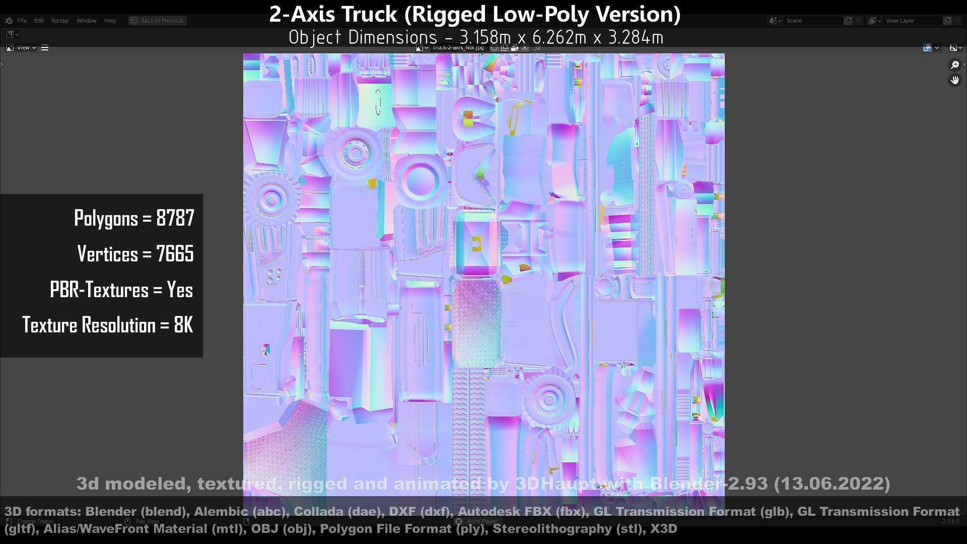 2-Axis Truck Rigged Low-Poly Version Low-poly 3D model_98