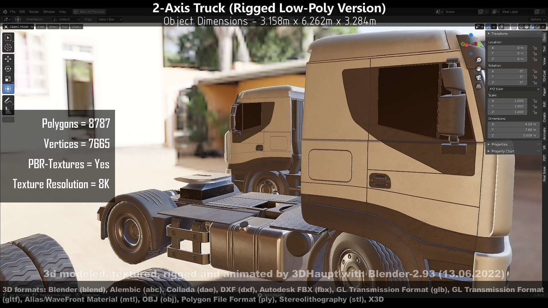 2-Axis Truck Rigged Low-Poly Version Low-poly 3D model_56