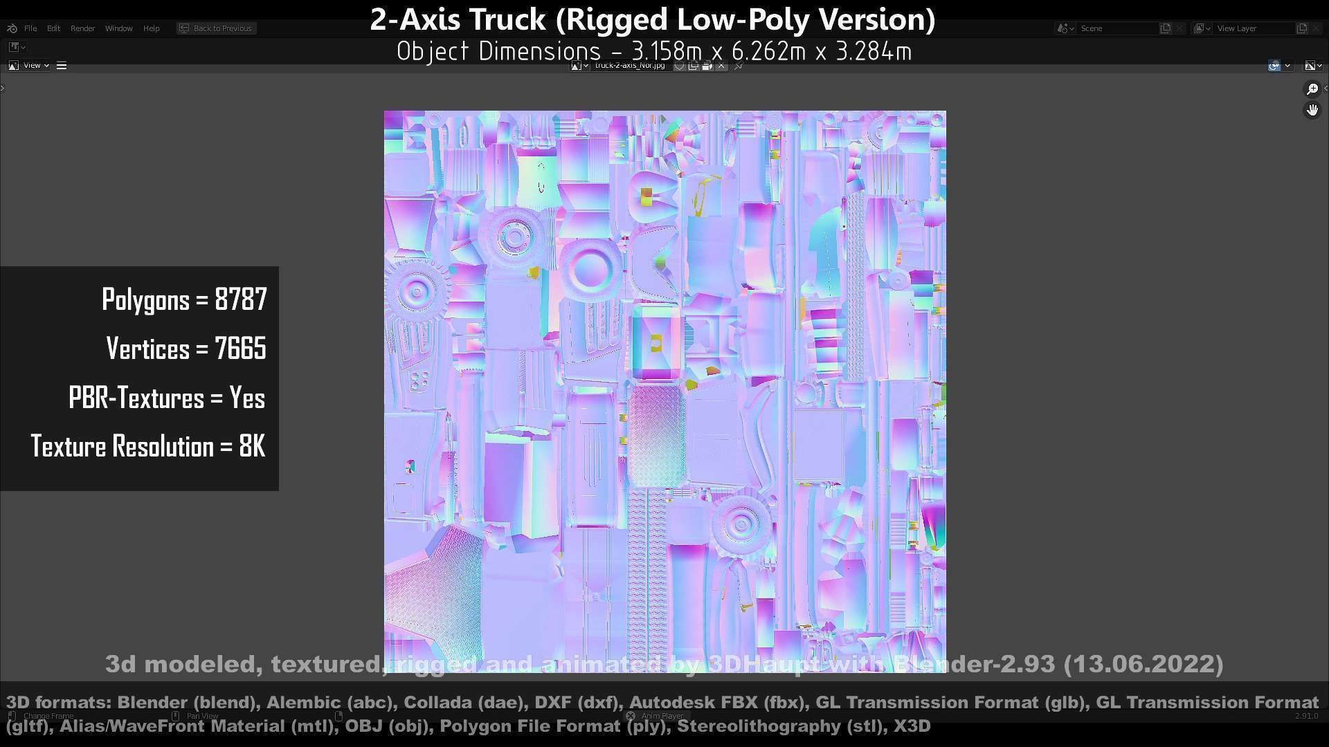 2-Axis Truck Rigged Low-Poly Version Low-poly 3D model_90