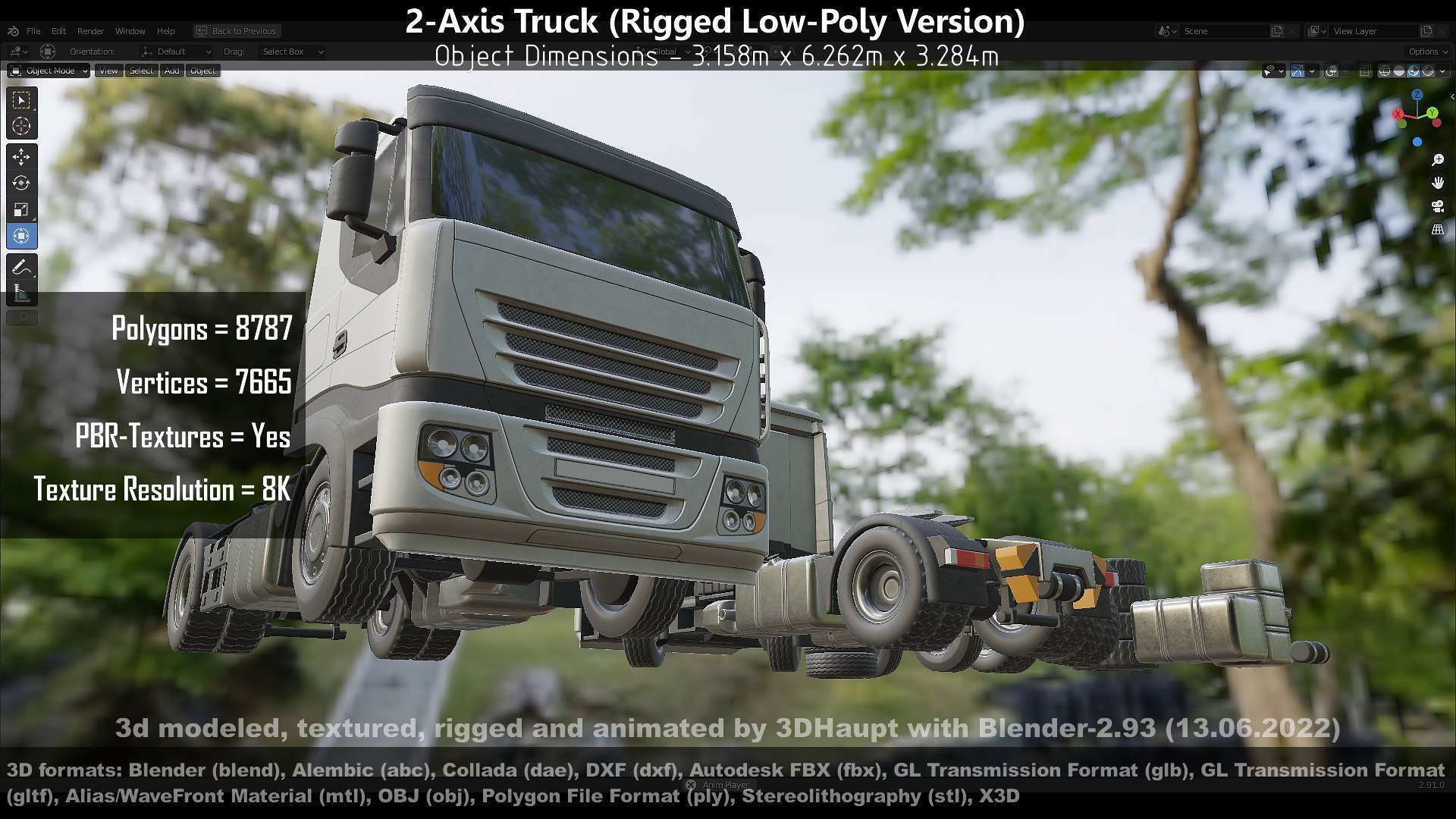 2-Axis Truck Rigged Low-Poly Version Low-poly 3D model_96