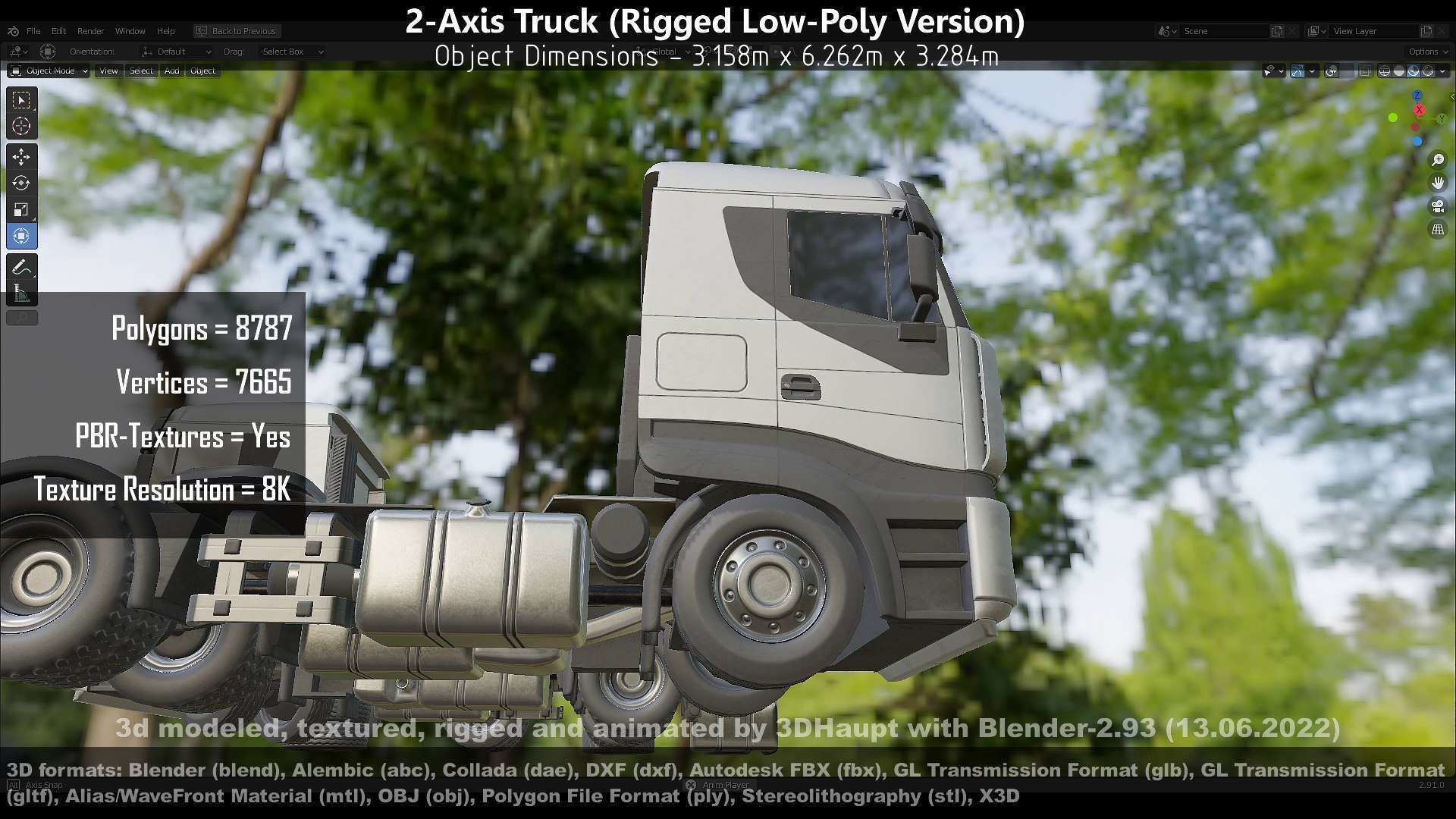 2-Axis Truck Rigged Low-Poly Version Low-poly 3D model_60