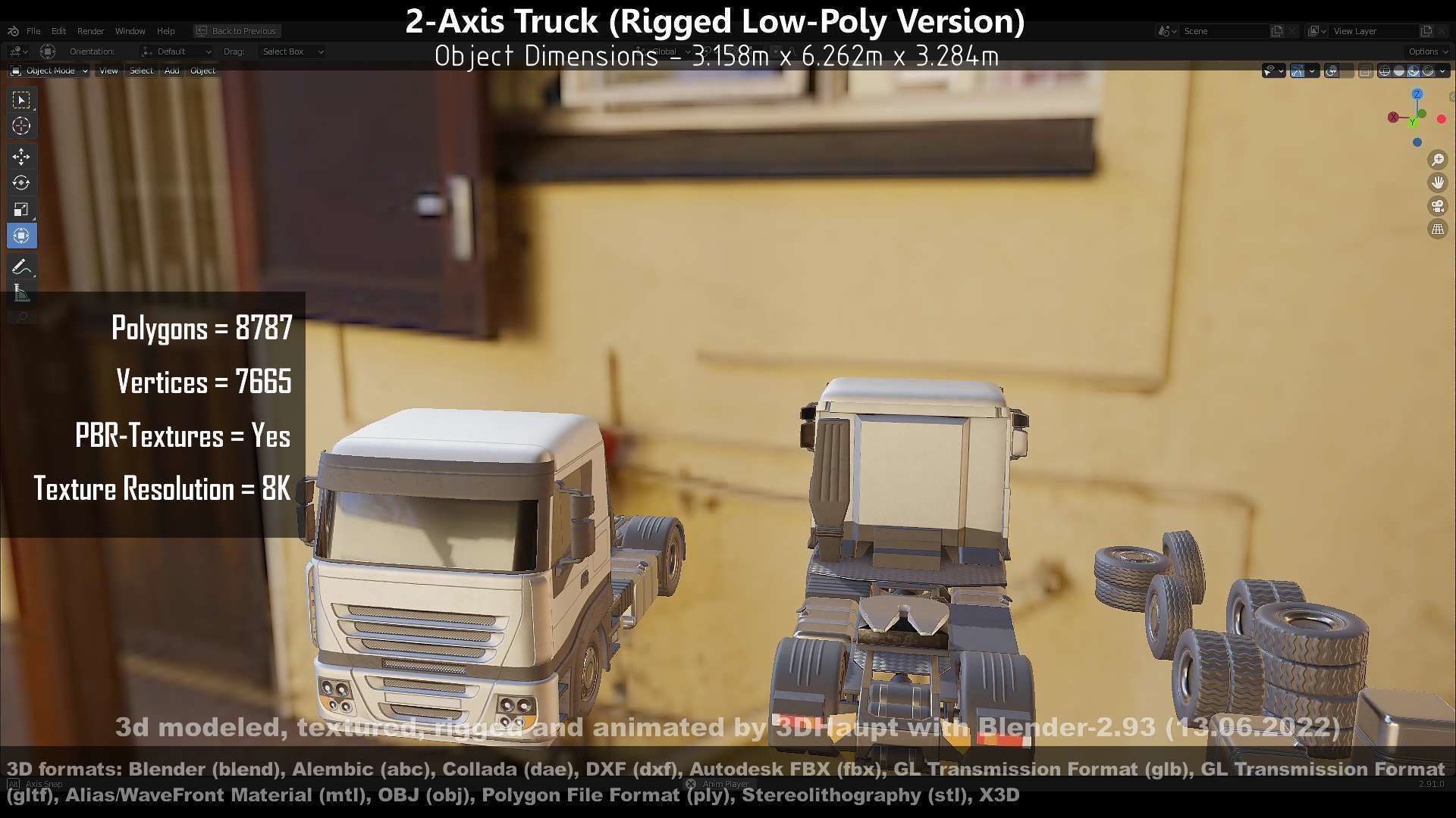 2-Axis Truck Rigged Low-Poly Version Low-poly 3D model_89