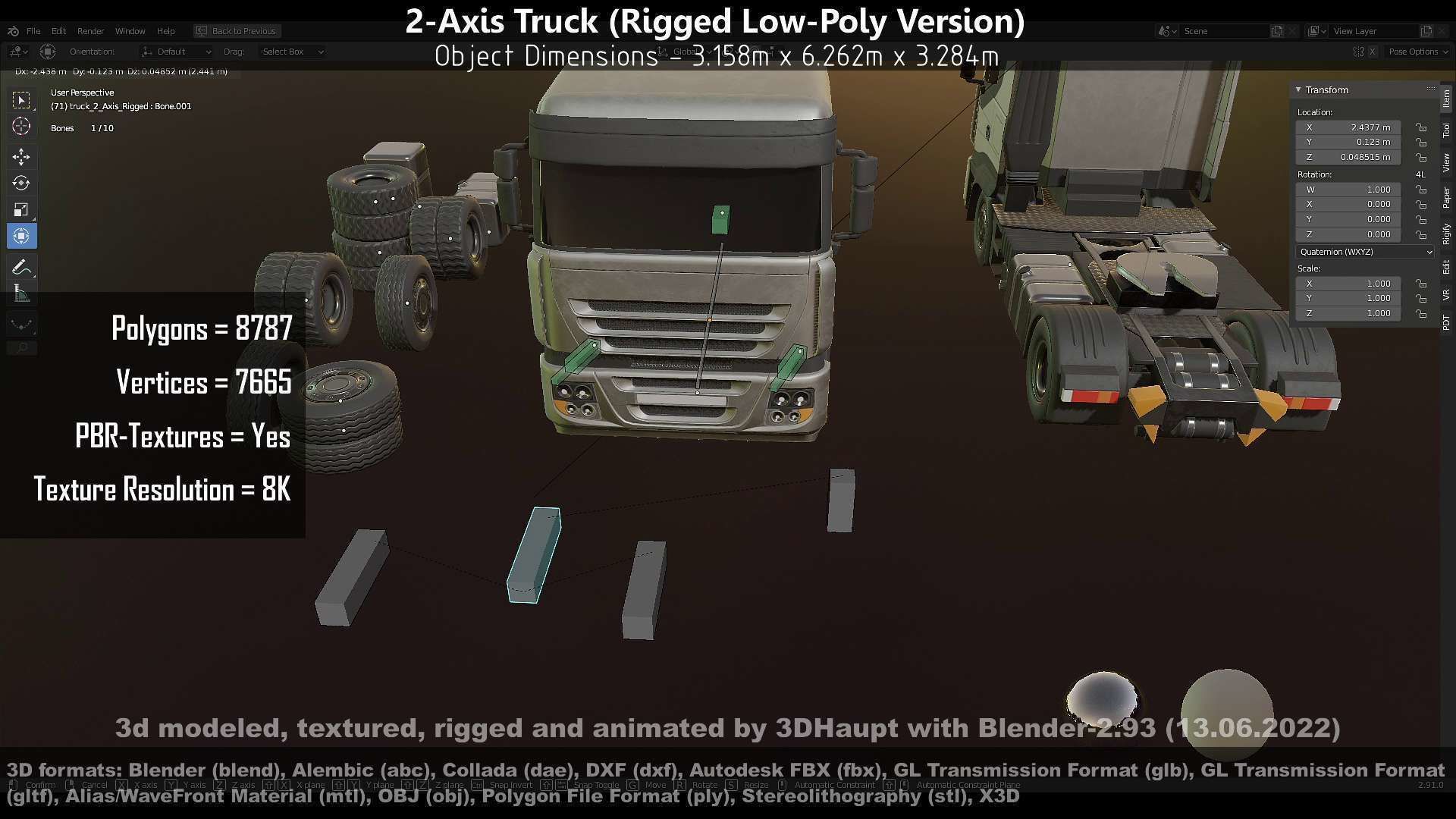 2-Axis Truck Rigged Low-Poly Version Low-poly 3D model_25