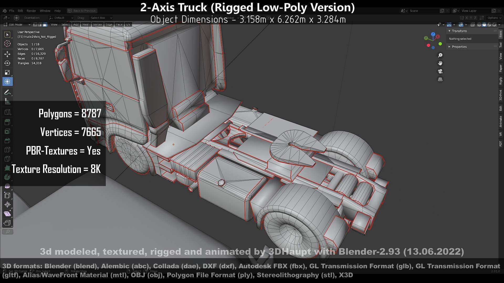 2-Axis Truck Rigged Low-Poly Version Low-poly 3D model_143