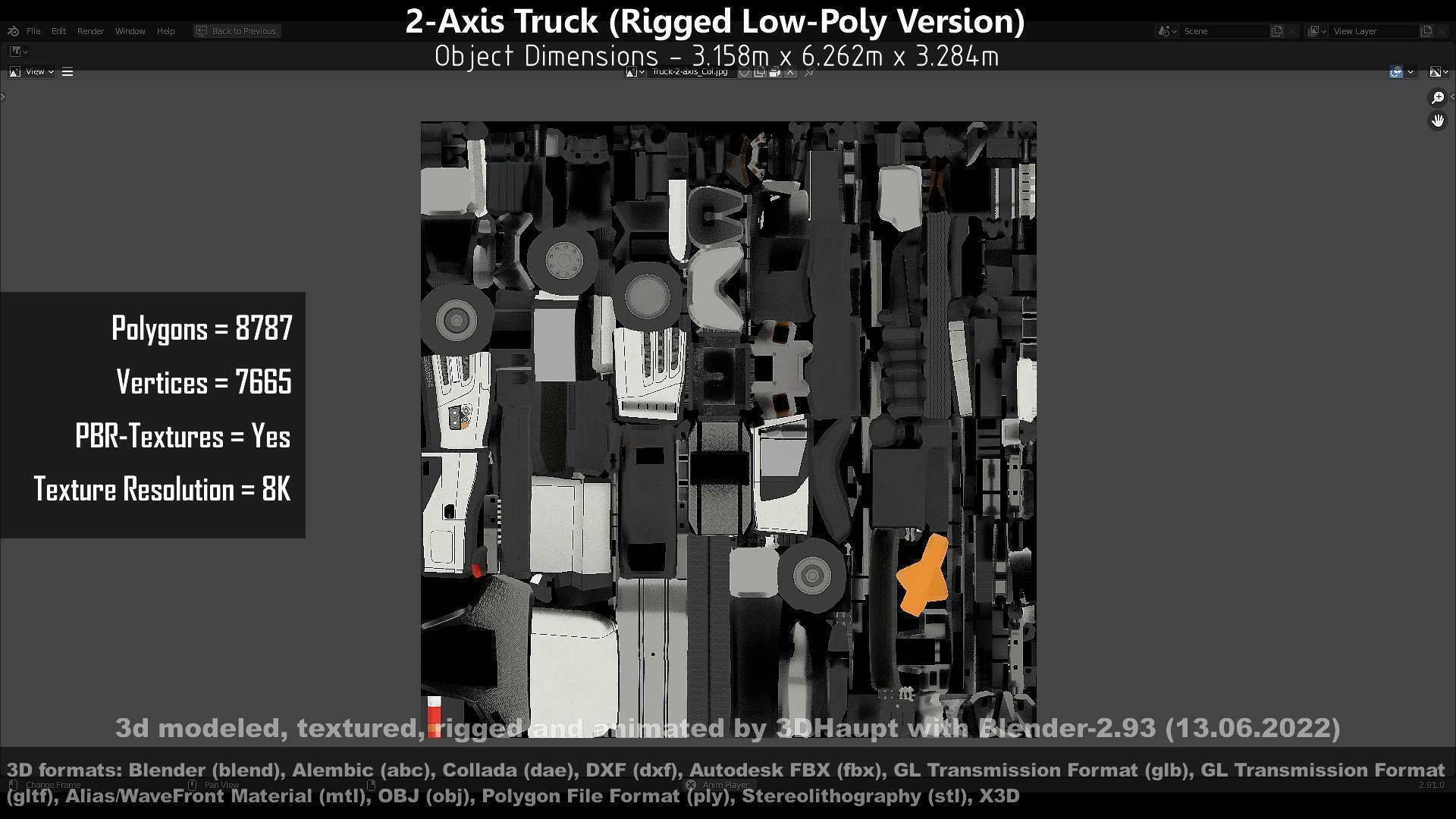 2-Axis Truck Rigged Low-Poly Version Low-poly 3D model_38
