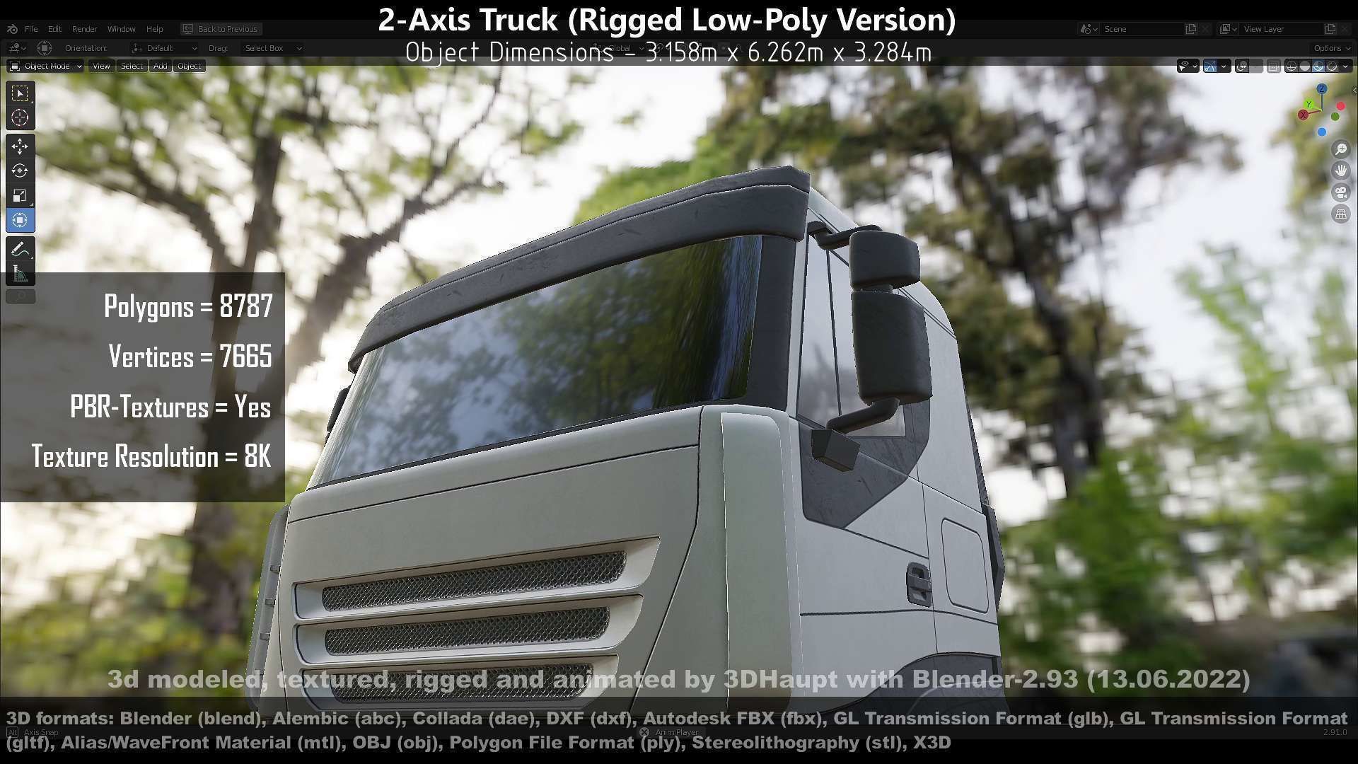 2-Axis Truck Rigged Low-Poly Version Low-poly 3D model_4