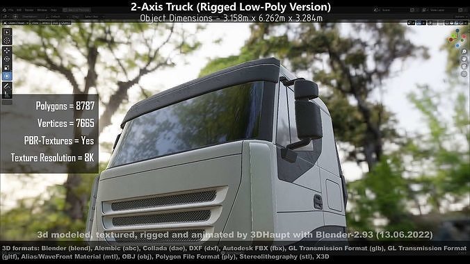 2-Axis Truck Rigged Low-Poly Version Low-poly 3D model 4